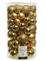 Decoris Onbreekbare Kerstballenmix van kunststof, koker van 100 stuks, Lichtgoud