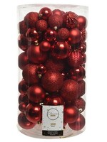 Decoris Onbreekbare Kerstballenmix van kunststof, koker van 100 stuks, Kerstrood