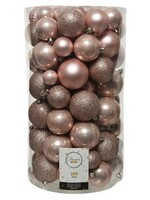 Decoris Onbreekbare Kerstballenmix van kunststof, koker van 100 stuks, Poederroze