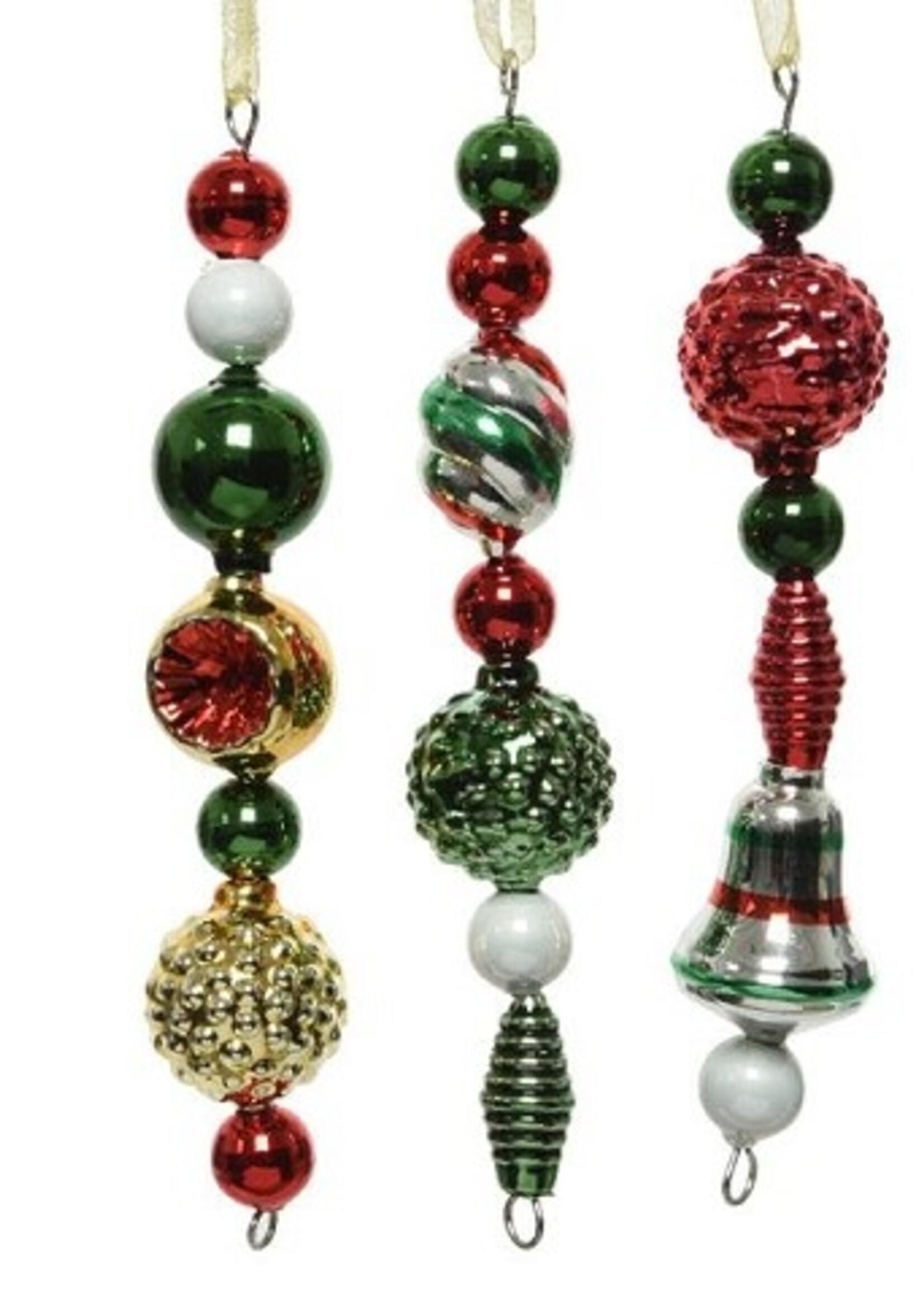 Decoris Kerstornament van glas slingervorm van assorti figuren in traditioneel kerst kleuren lengte 15cm doos a 3 stuks