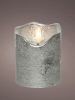 Lumineo LED vlam effect kaars zilver dia7cm x 9cm warm wit met timer