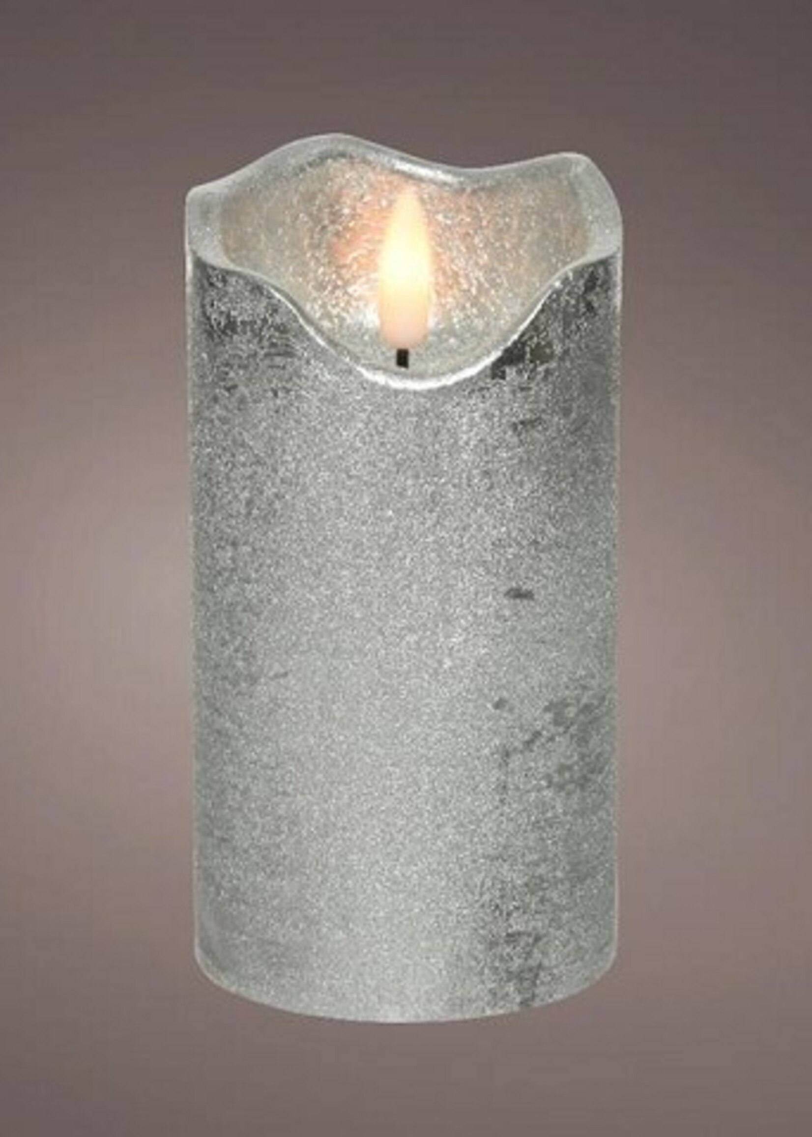 Lumineo LED vlam effect kaars zilver dia7cm x 13cm warm wit met timer