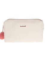 Toilettas 20,5 x 12 x 7,5 cm, embossed wit kunstleder met fluffy pompoen en bronskleurige rits en Casuelle logo