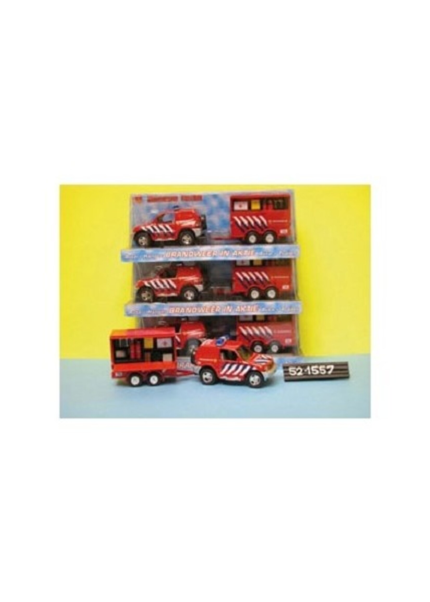 Die cast pull back brandweer auto met aanhangwagen