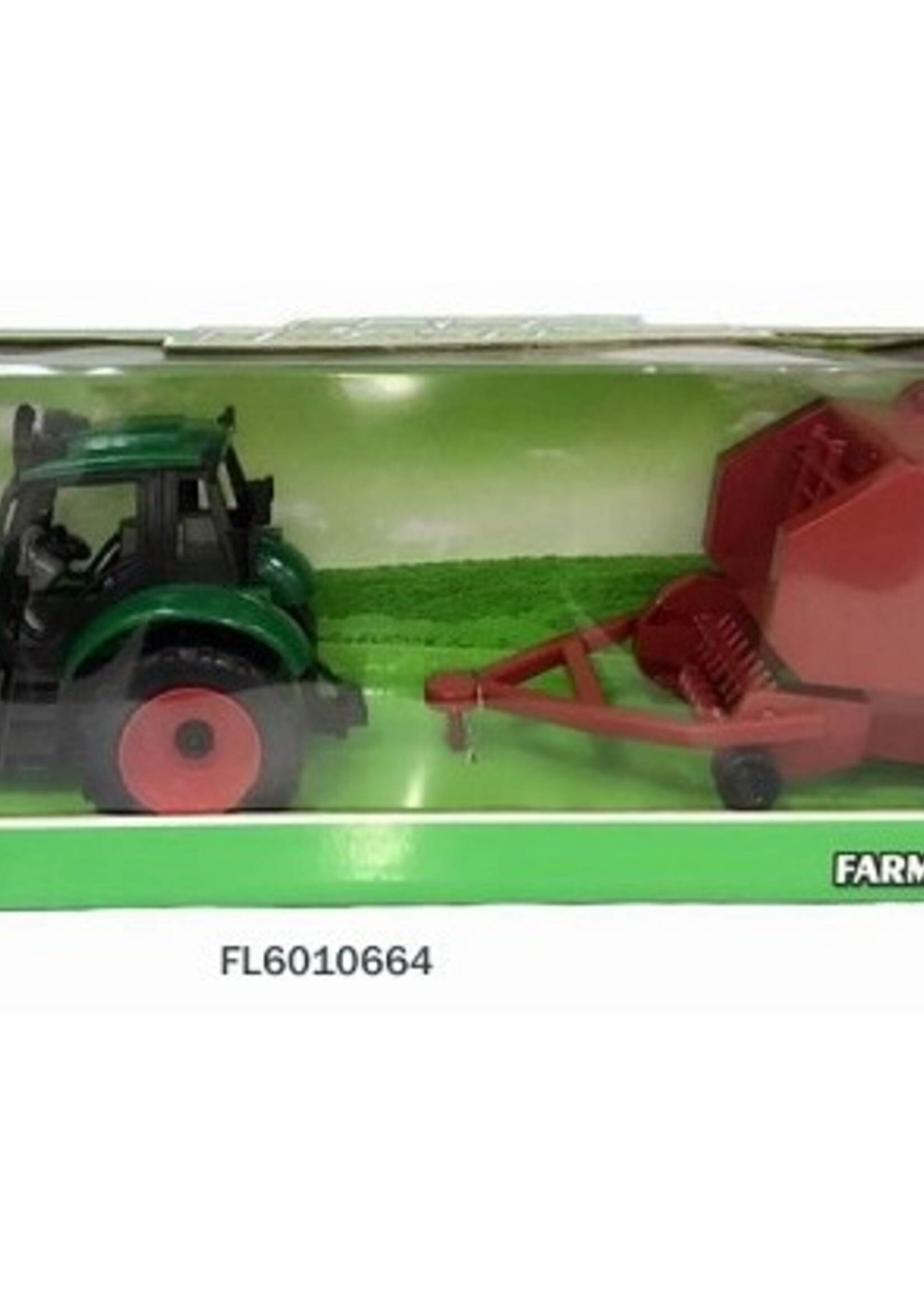 Tractor frictie met balenmaker 37cm. Rood of groen. In Vensterdoos