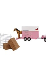 Kids Globe Mitsubishi met paardentrailer die cast pull back roze 27cm