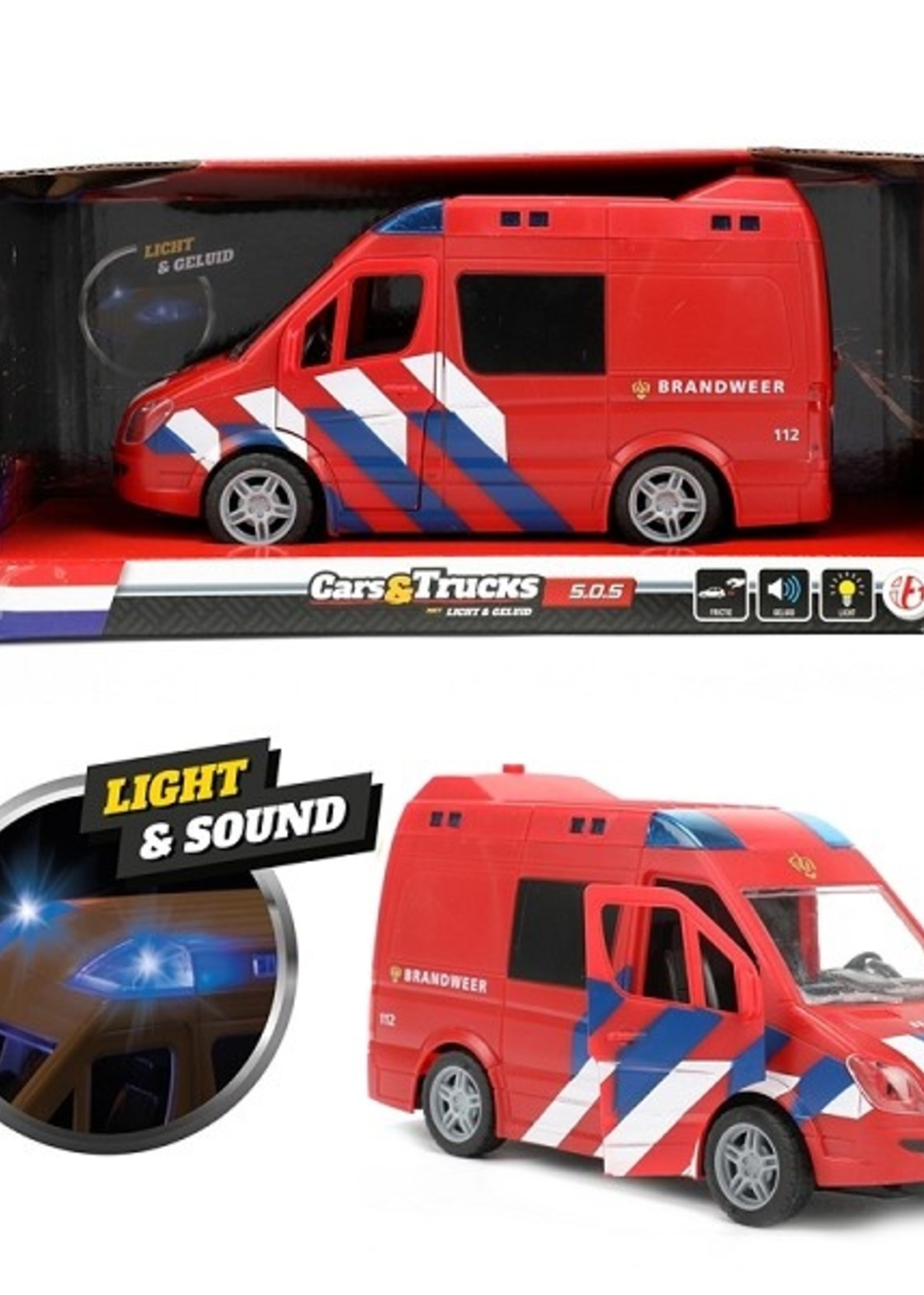 Toi Toys Cars&Trucks Brandweerbus frictie met licht en geluid 21cm