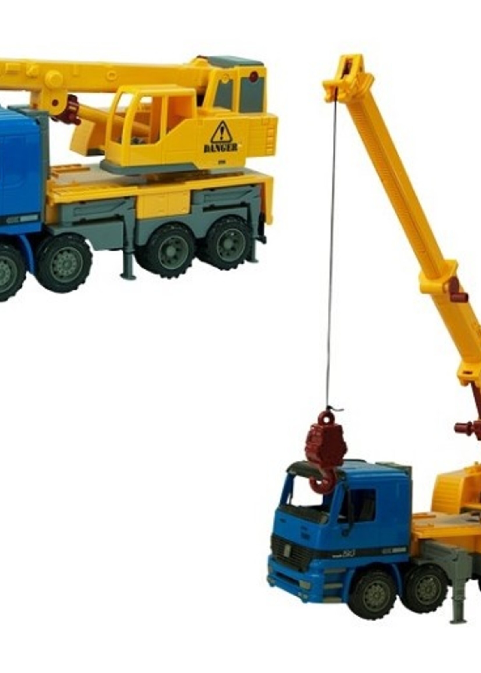 Takelwagen 40cm geel/blauw in vensterdoos