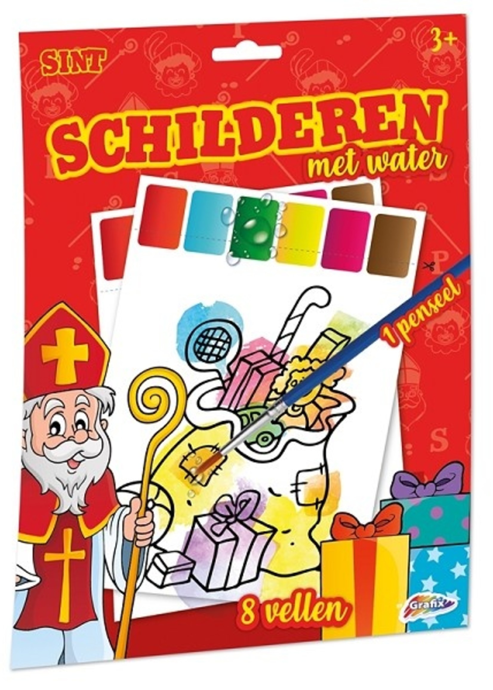 Grafix Sint Schilderen Met Water - 8 vellen + 1 penseel