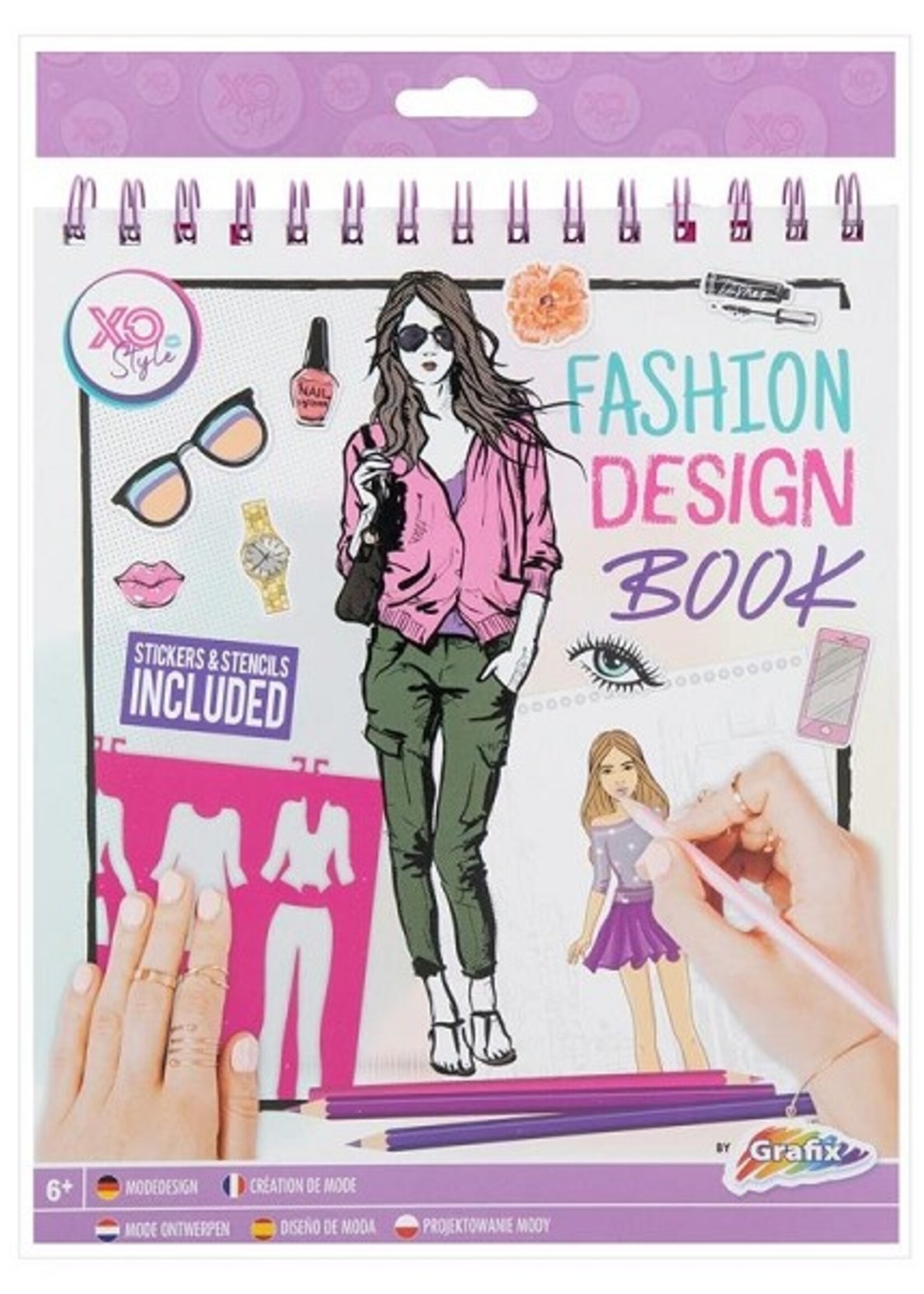 Grafix Fashion Design boek 36 vel+5 stencils+stickers 24x20cm