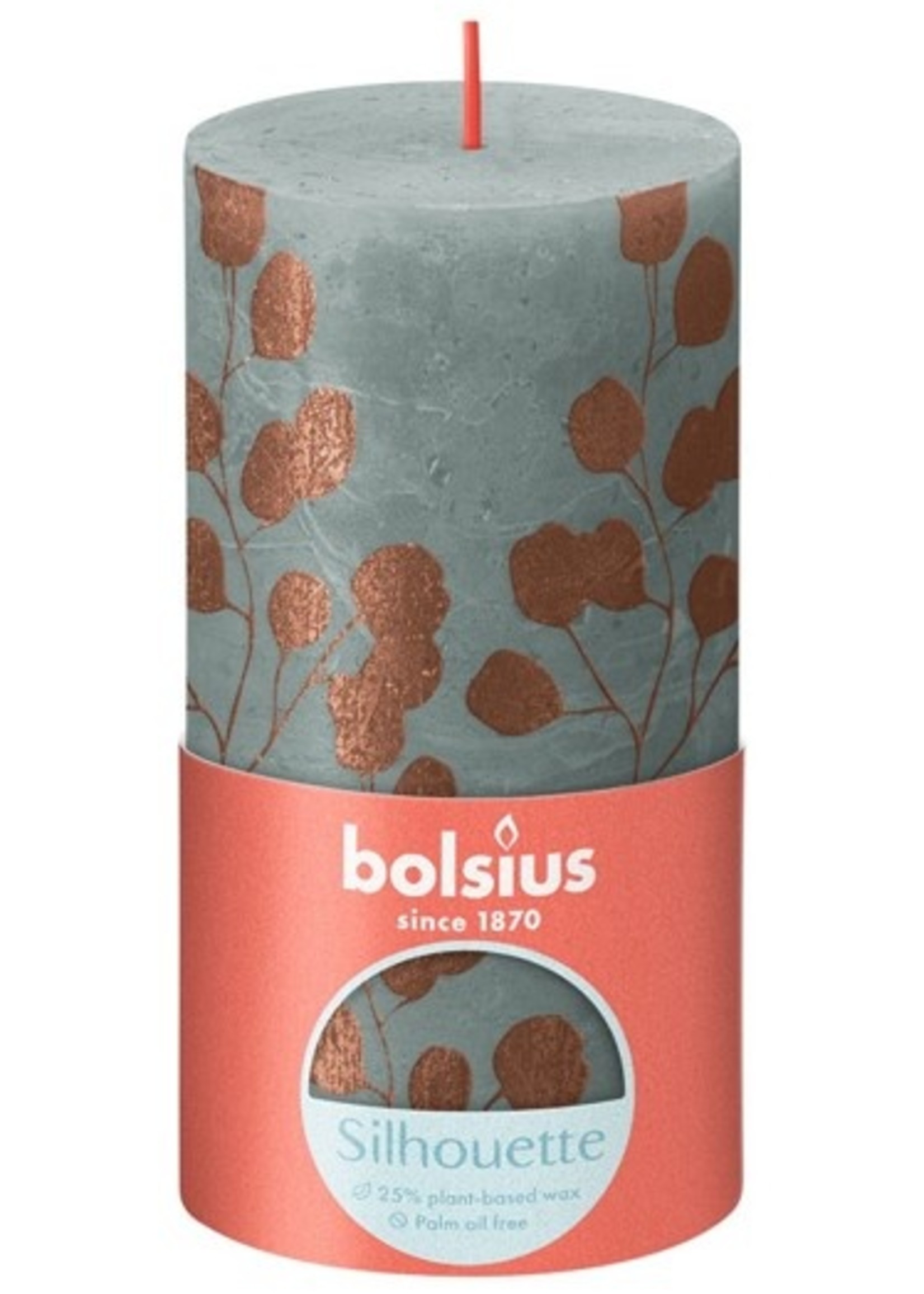 Bolsius Rustiek stompkaars 130/68 Eucalyptus Green en rusty pink Silhouette