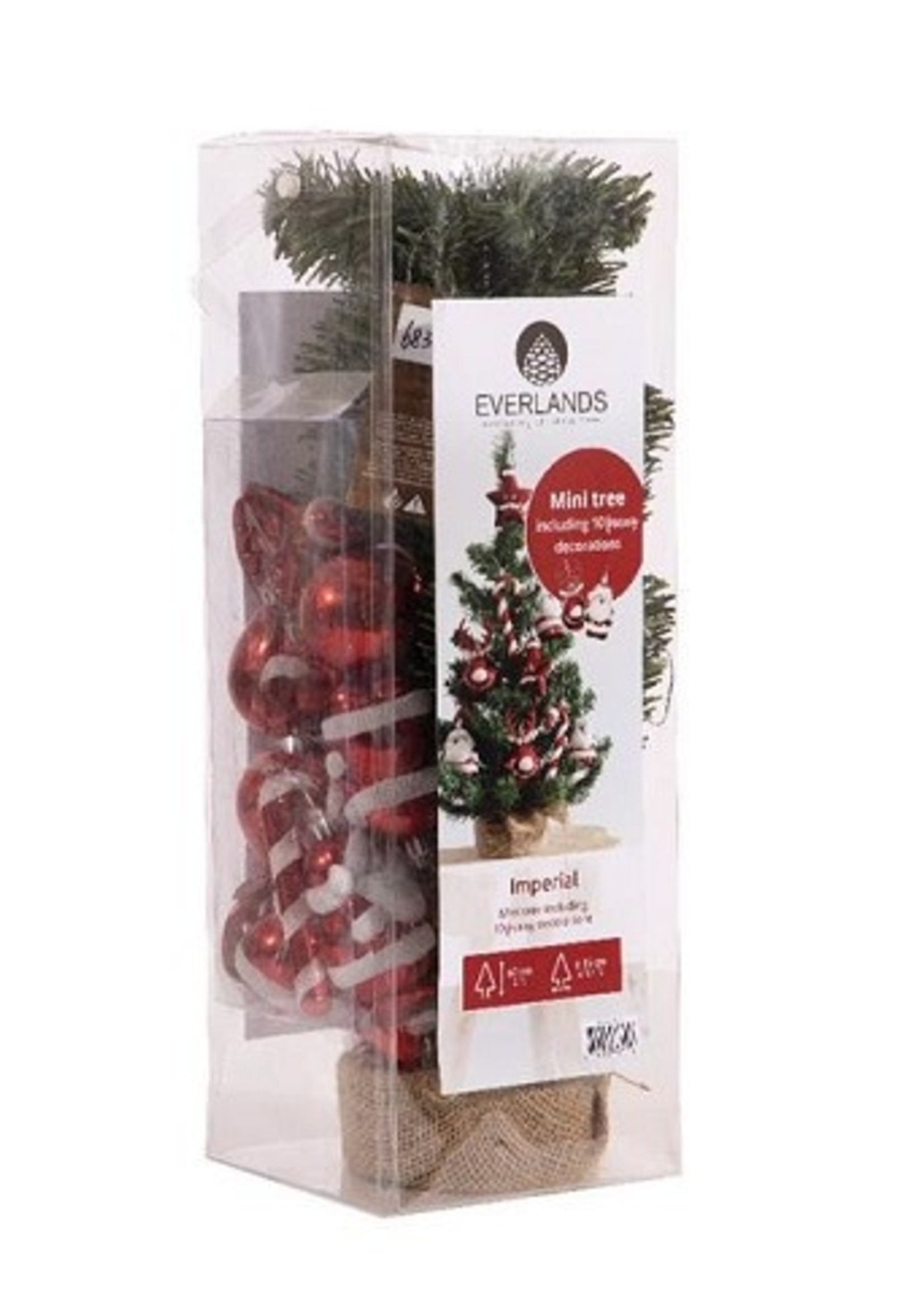 Everlands kunststof kerstboom inclusief decoratie kerstrood/wit dia35cm x 60cm