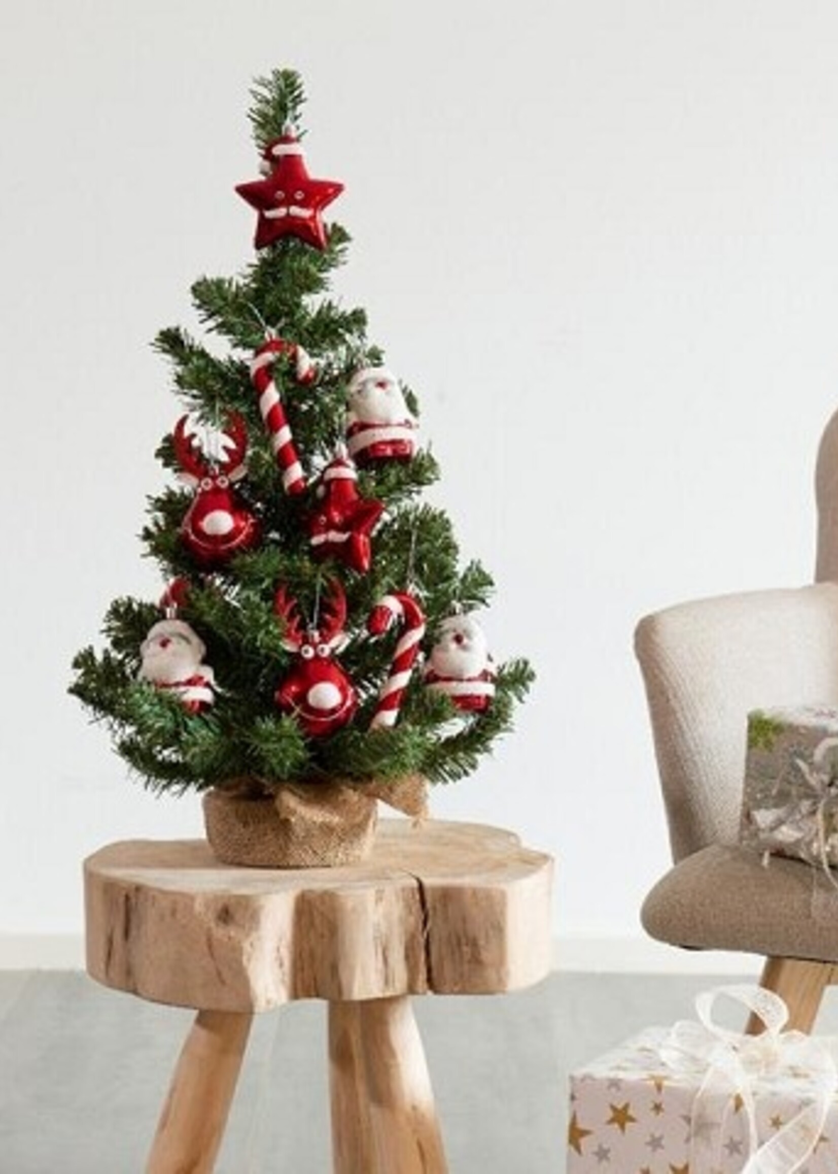 Everlands kunststof kerstboom inclusief decoratie kerstrood/wit dia35cm x 60cm