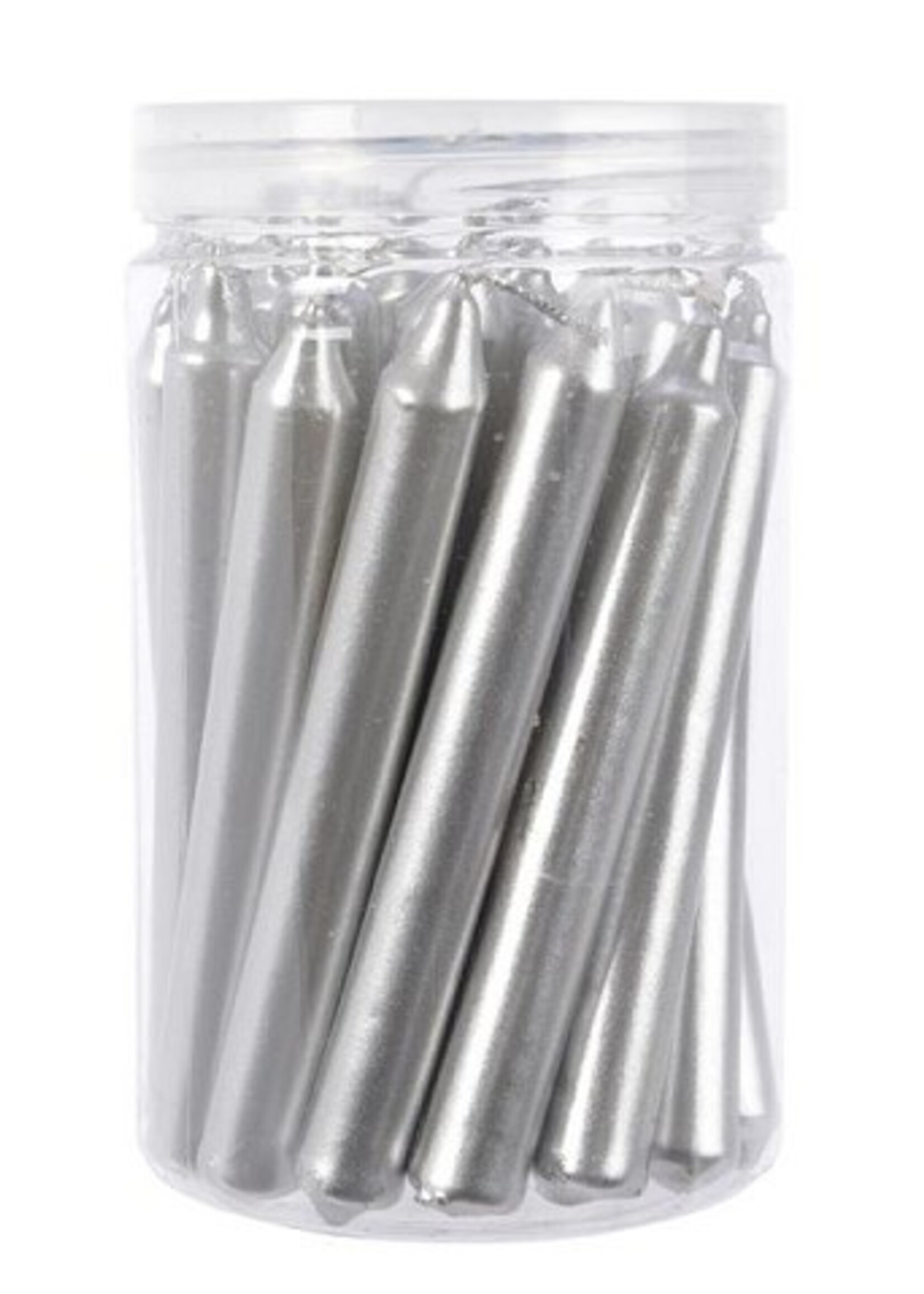 Kerstboomkaarsjes metalic zilver 1,3x10.5 cm 22 stuks in koker