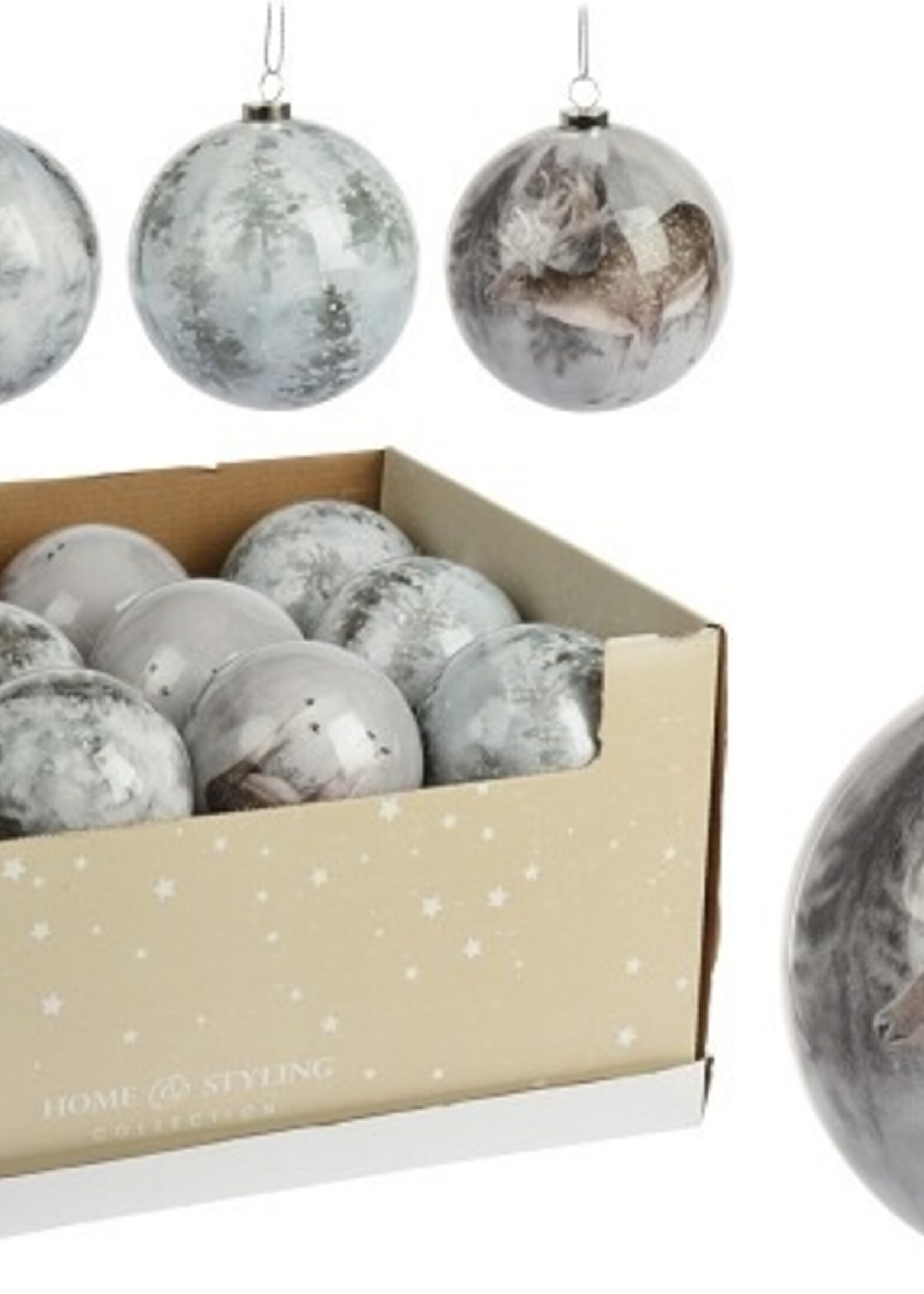 Kerstbal met 4 assorti bos afbeeldingen 10cm