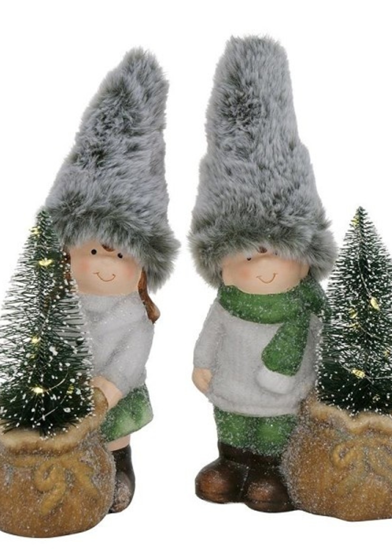 Boltze Home Kinder beeldje keramiek met kerstboom LED H21cm Milmy per 1