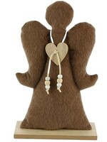Beeld Engel textiel 15,5x6x25,5cm Bruin