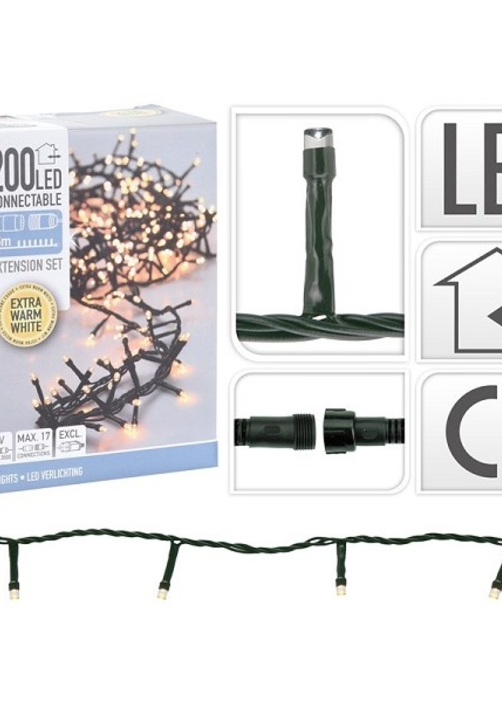 Koppelverlichting Clusterverlichting VERLENGset 200L warmwit 31Volt (exclusief startsnoer, zie 114149)