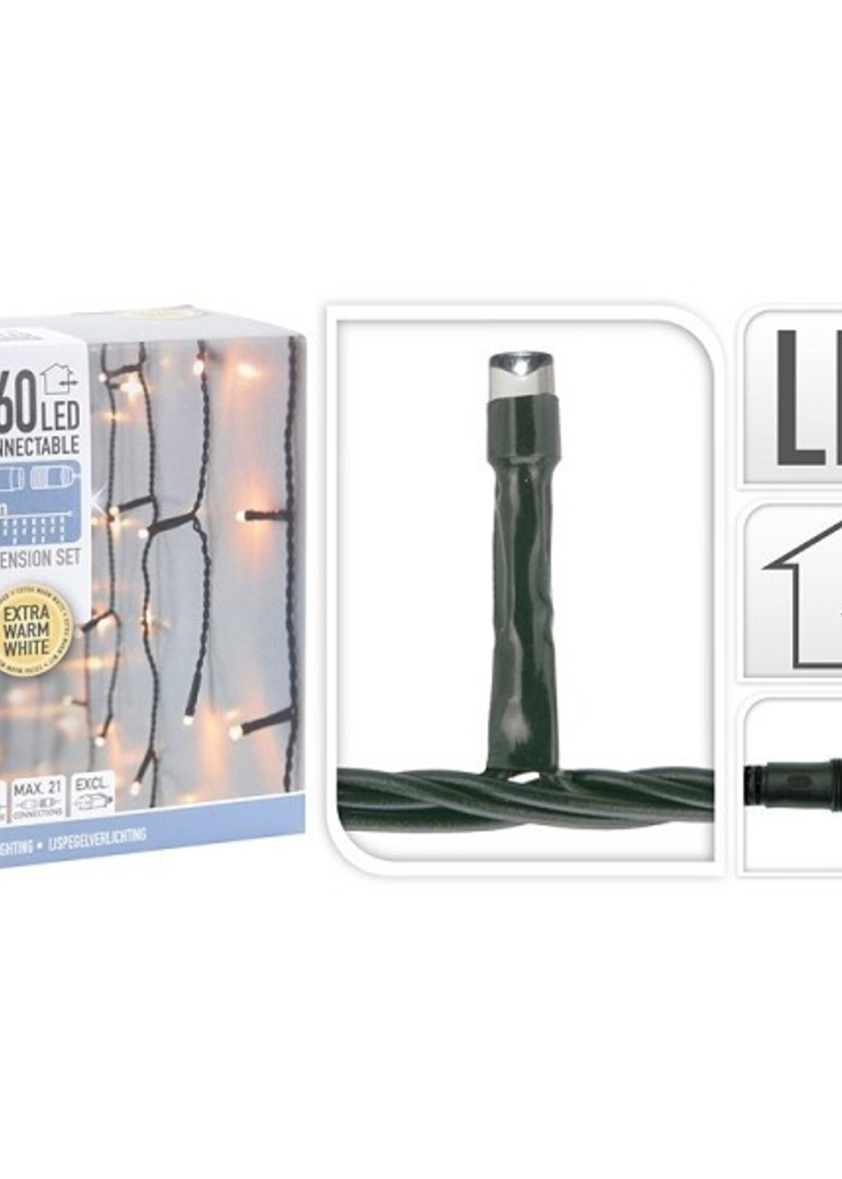 Koppelverlichting Icicle verlichting van 3m 160Led extra warmwit (exclusief 31V startsnoer, zie 114149)