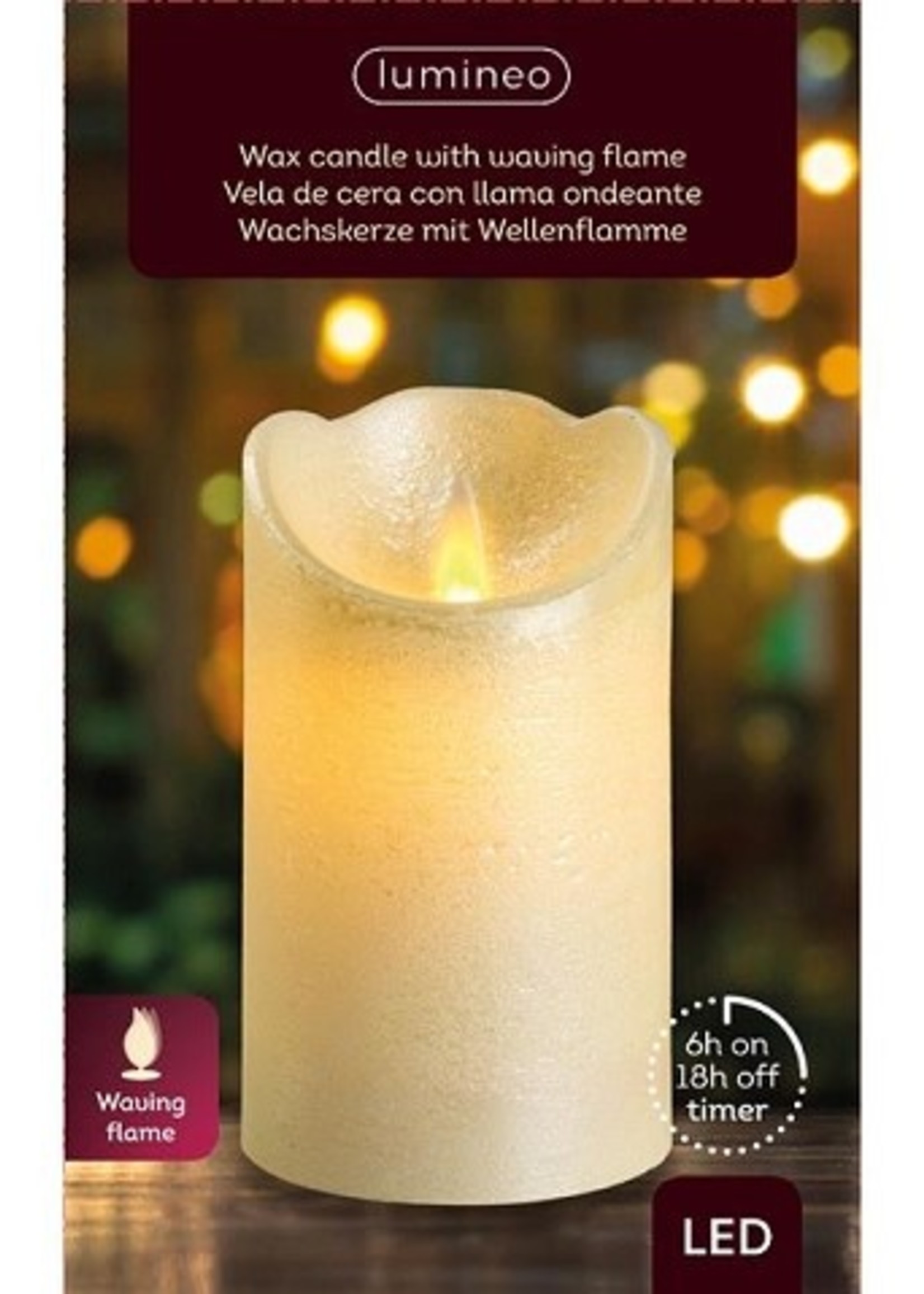 Lumineo LED kaars met waving effect 12.5cm met 6 uur timer Kleur: Off White, glanzend, warm wit met timer