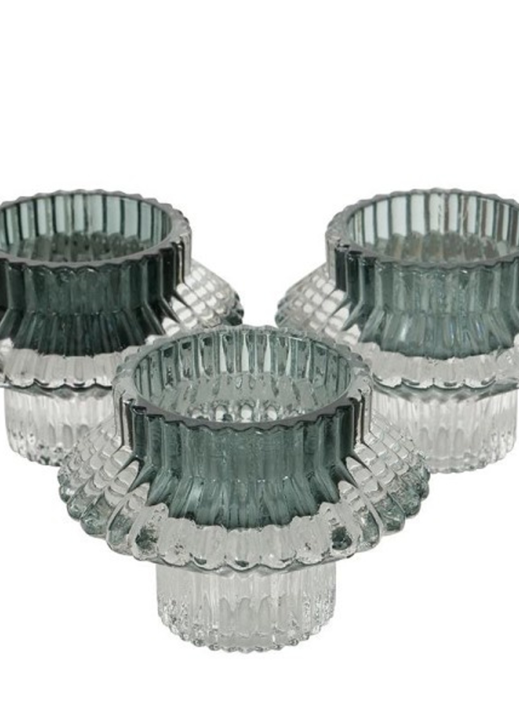 Boltze Home Kaarsenhouder 2-in1 glas groen H6cm verkrijgbaar in verschillende groentinten