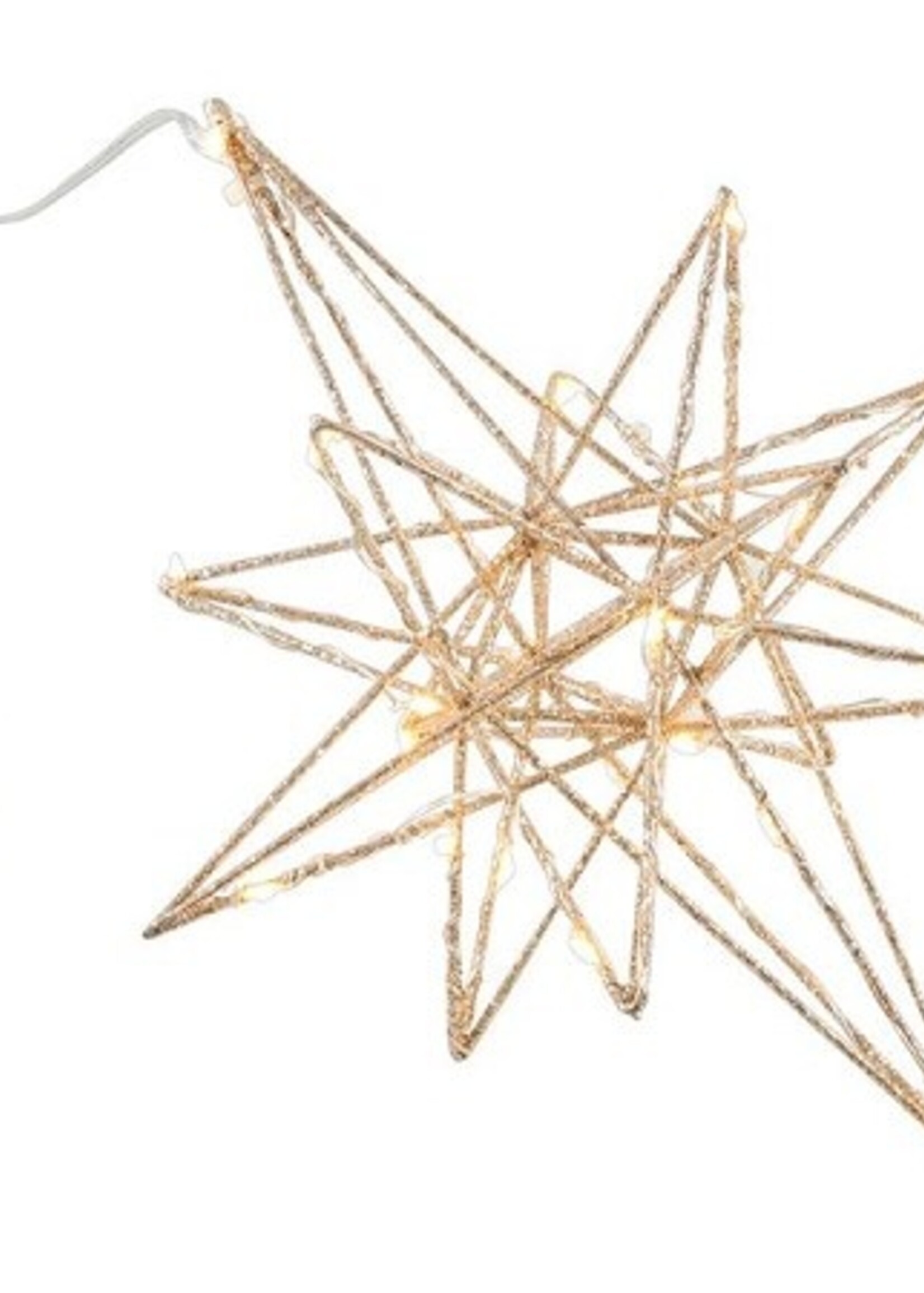 Kerstster metaal 25cm champagne goud met 25 LED en timer werkt op 2xAA(excl)