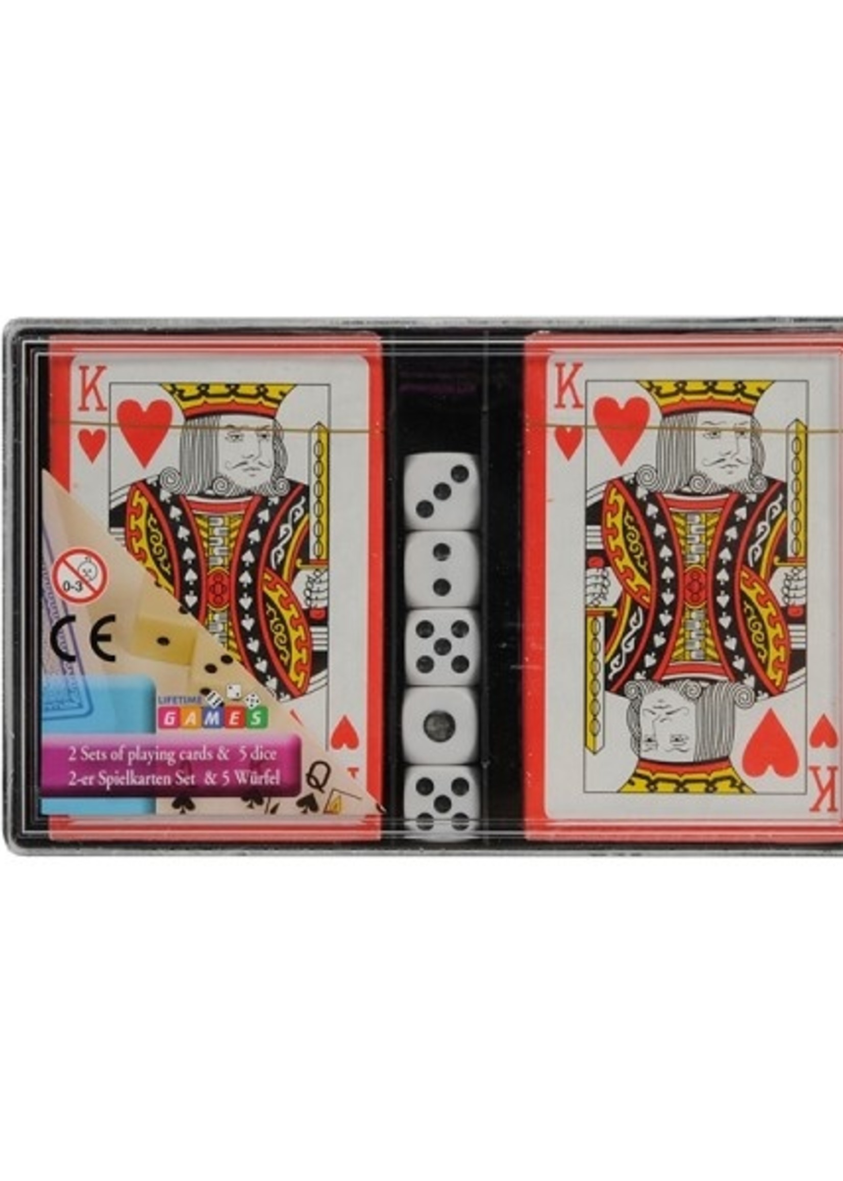 Speelkaartensets met dobbelstenen in doosje