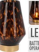 Tafellamp Glas Bruin luipaard print (lxbxh) 16x16x24cm