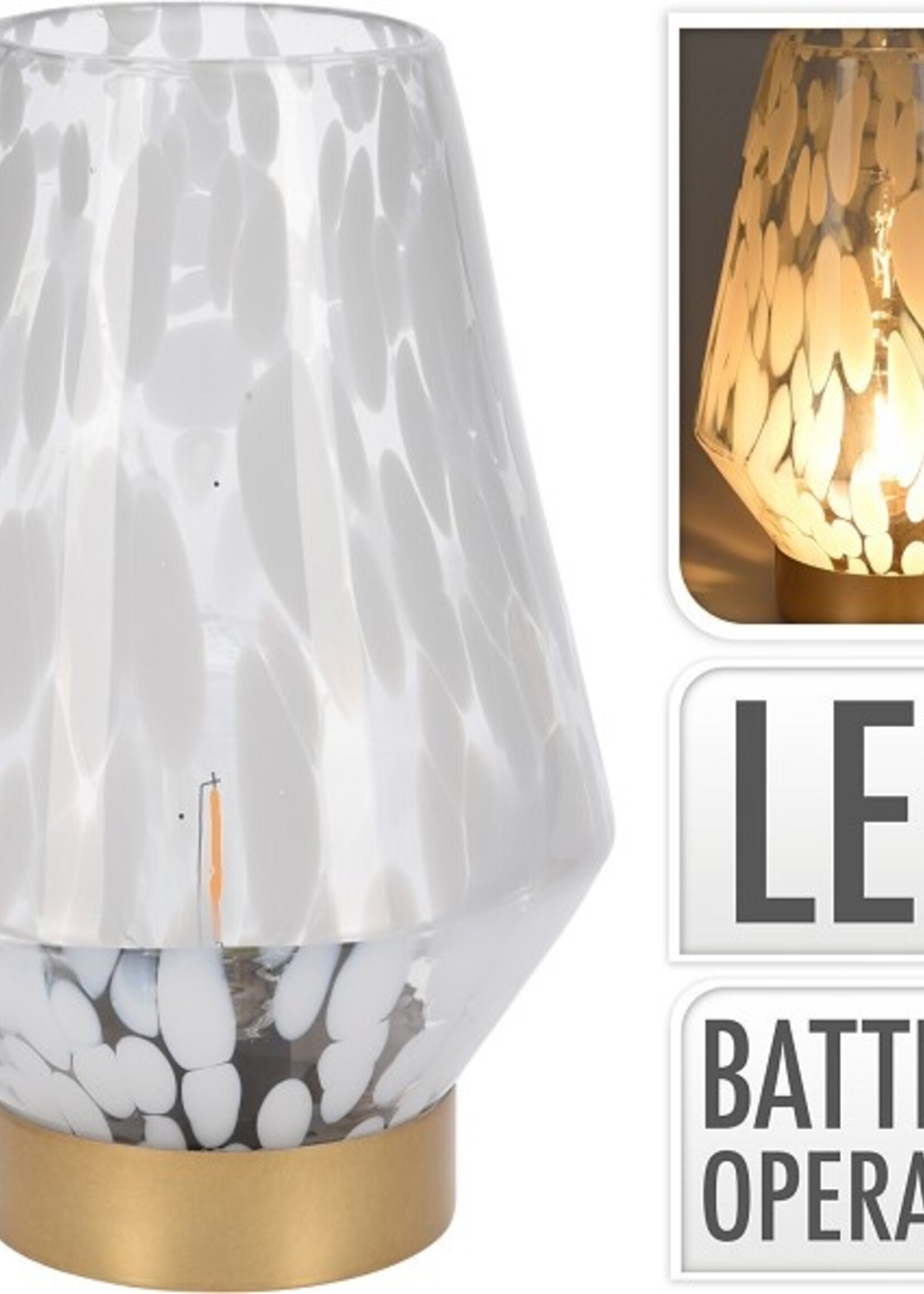 Tafellamp Glas Wit luipaard print (lxbxh) 16x16x24cm