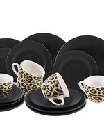 Koffieset Luipaard 18-delig 3-ply mat zwart