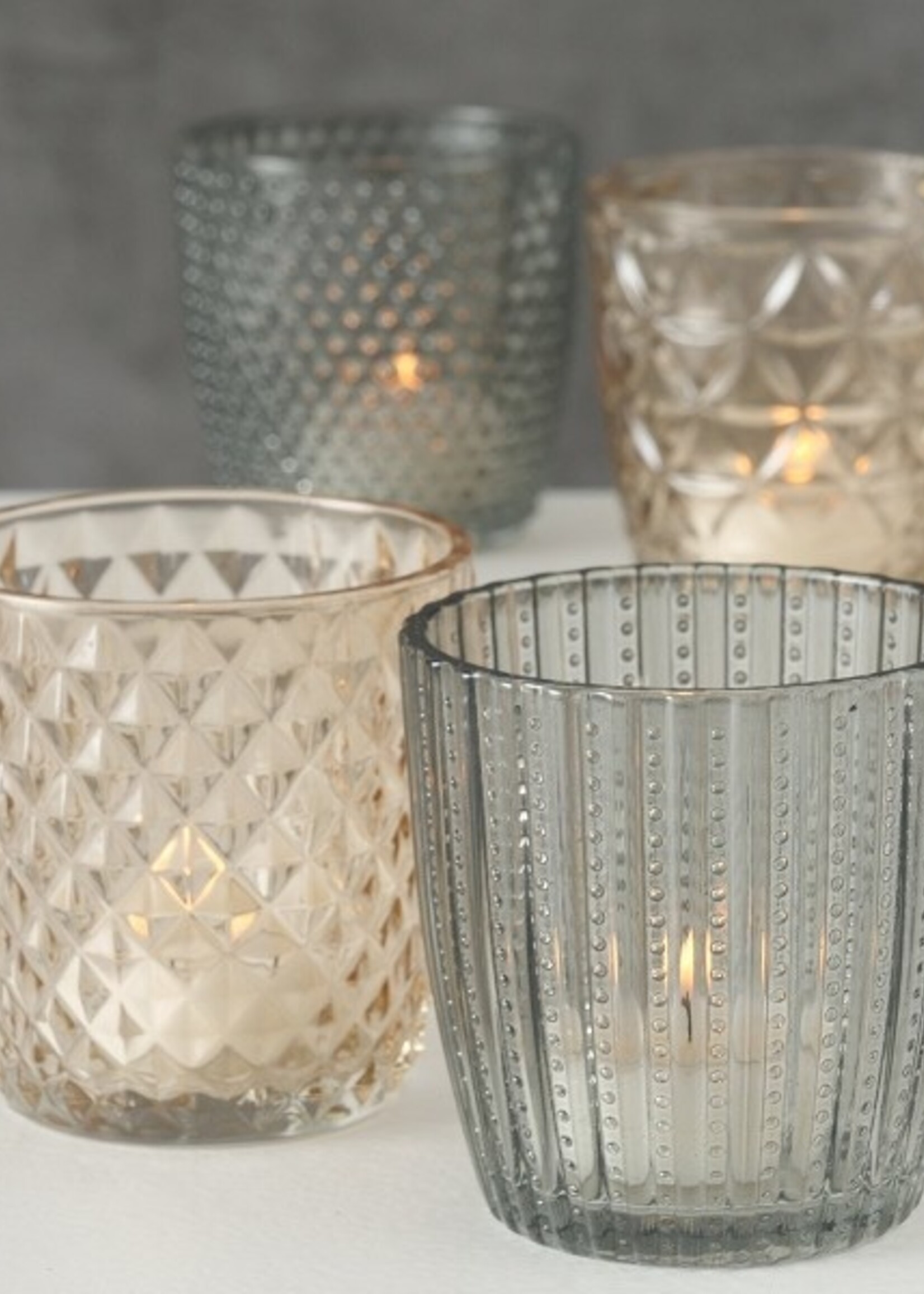 Boltze Home Windlicht Marilu 4-delige set Ø7xh7cm grijs