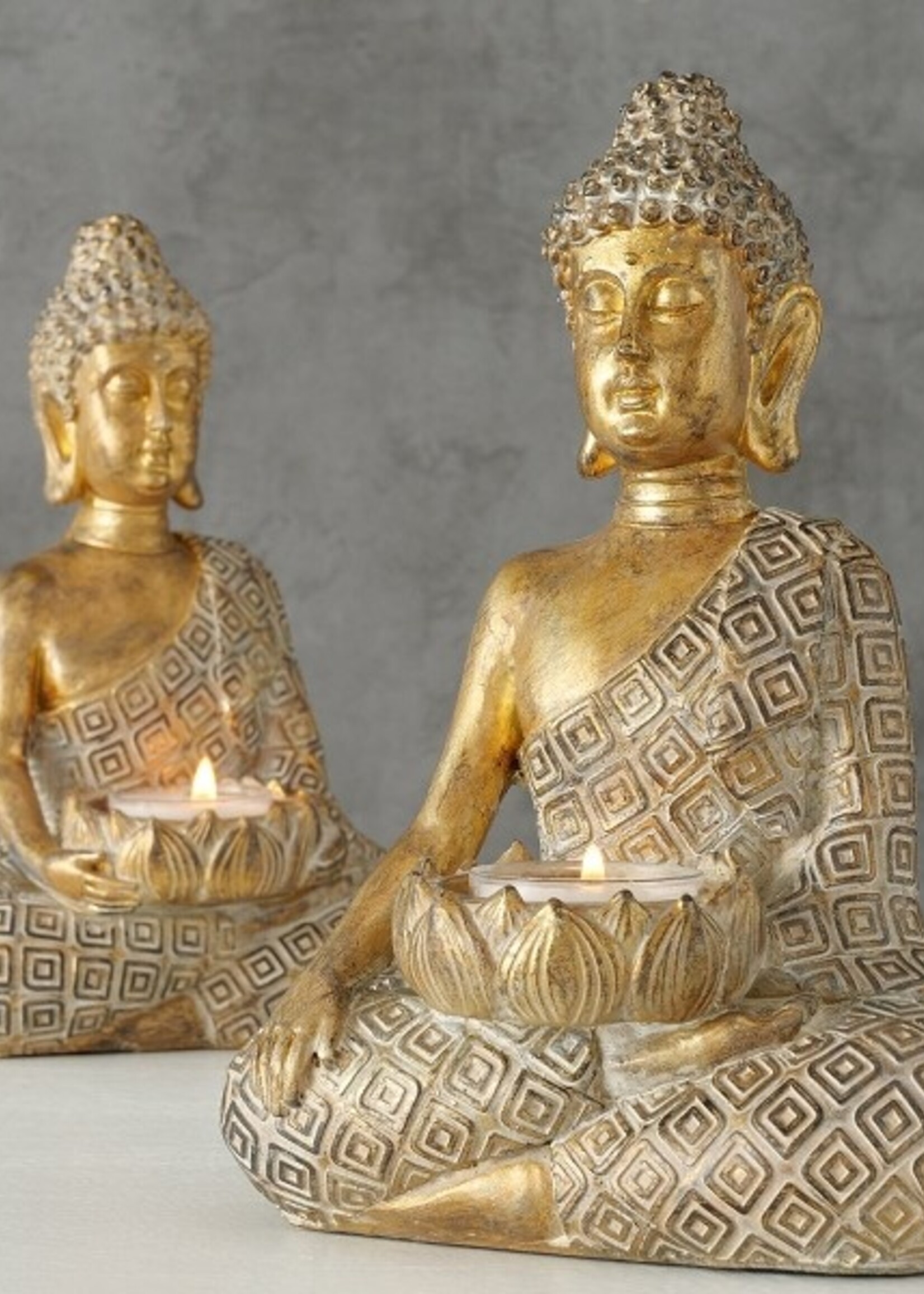Boltze Home Theelichthouder boeddha Makia 14x10xh21cm goud per stuk