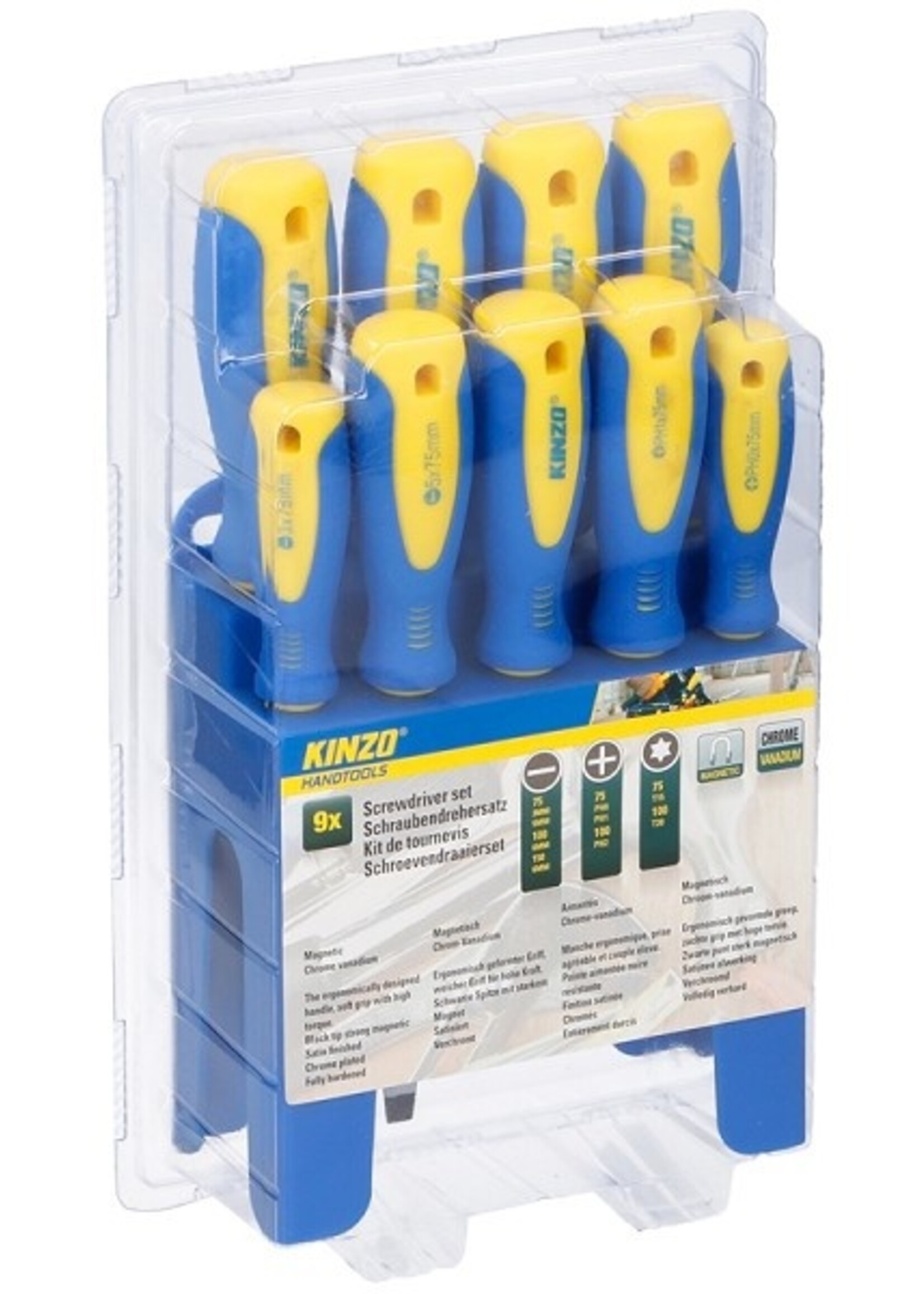 Kinzo Schroevendraaierset 9-delig met handig ophangsysteem