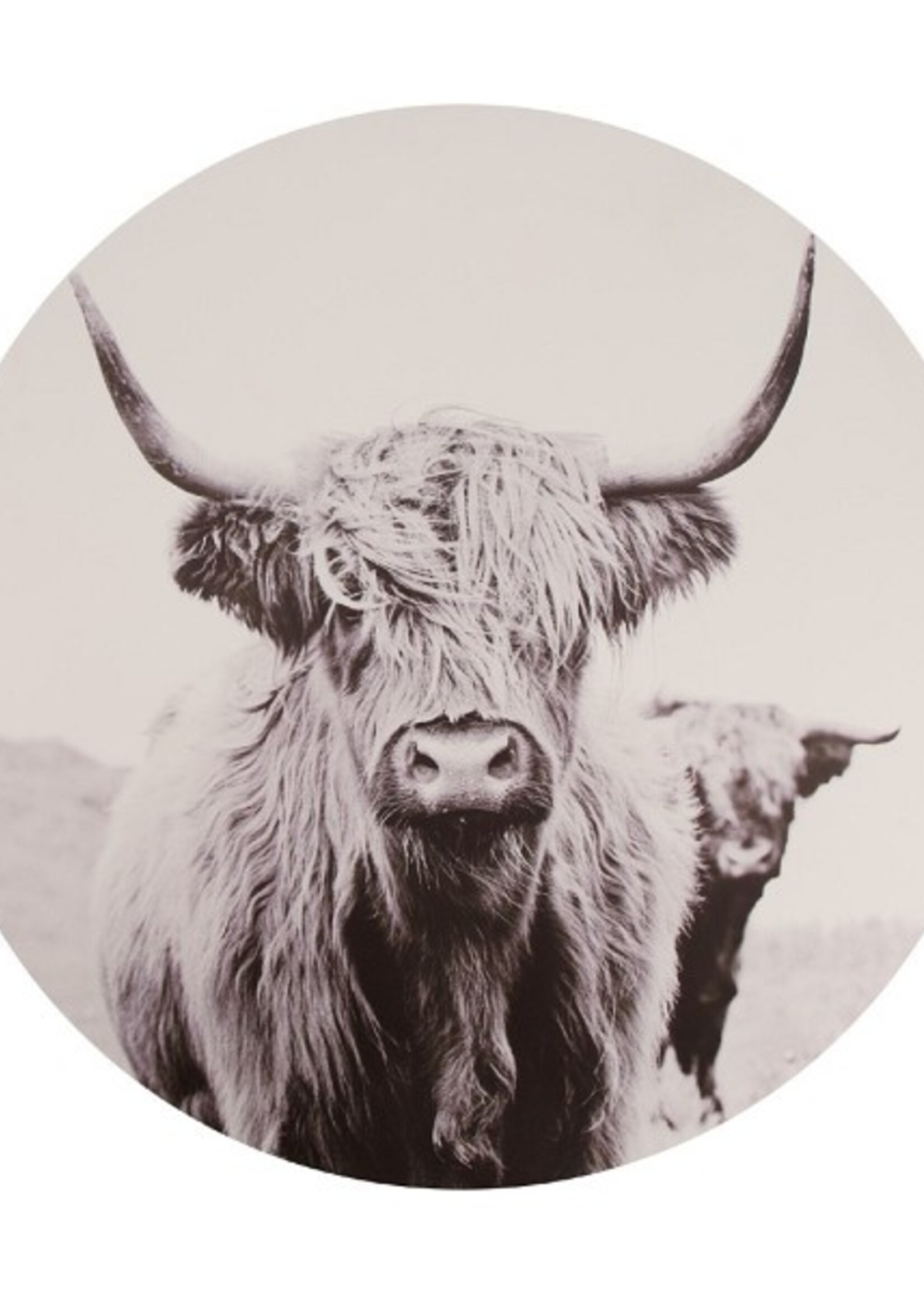 Dijk Natural Collections Wanddecoratie schots hooglander mdf Ø58x2.5cm zwart-wit