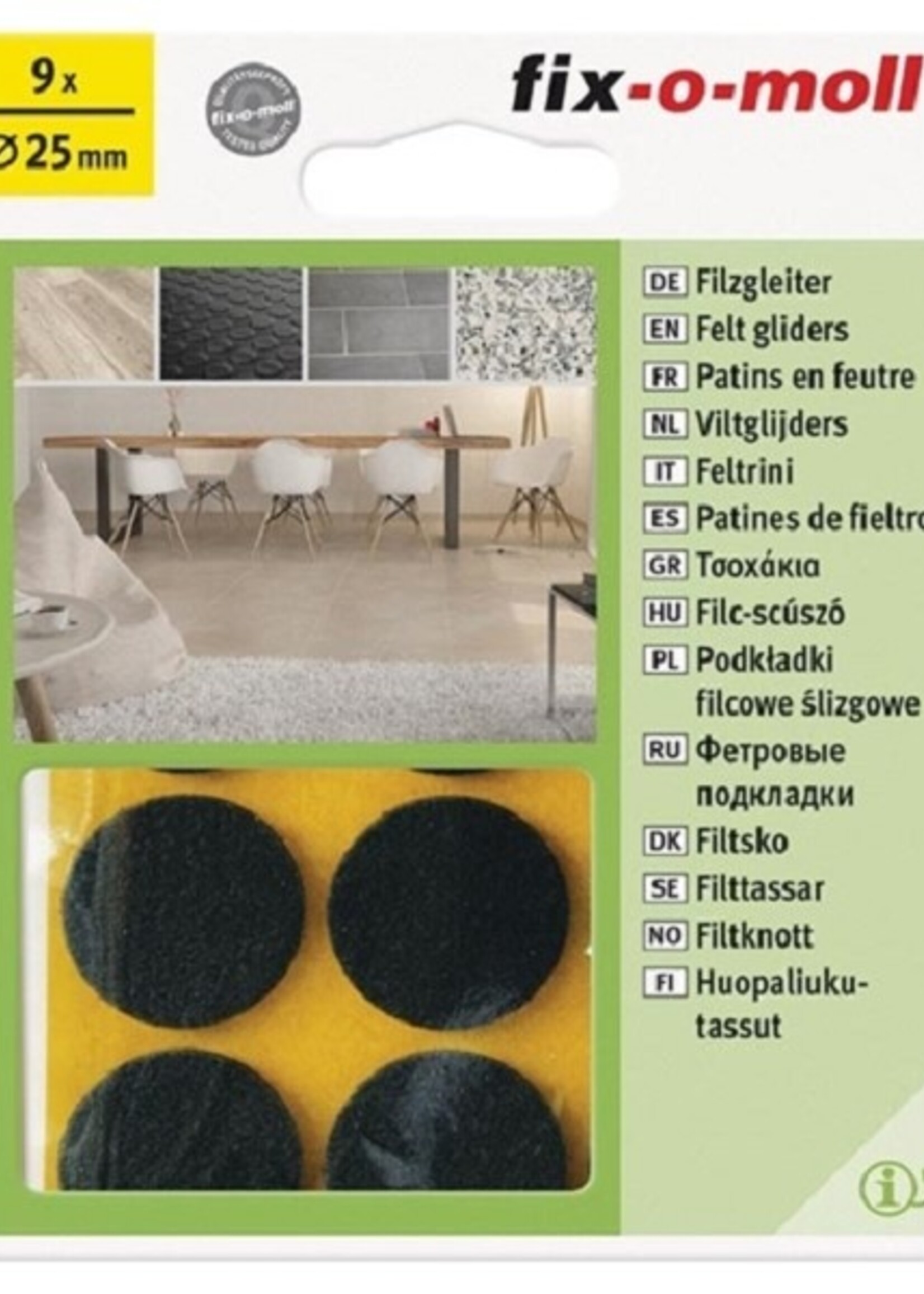 Fix-o-moll viltglijder bruin 9x Ø25mm