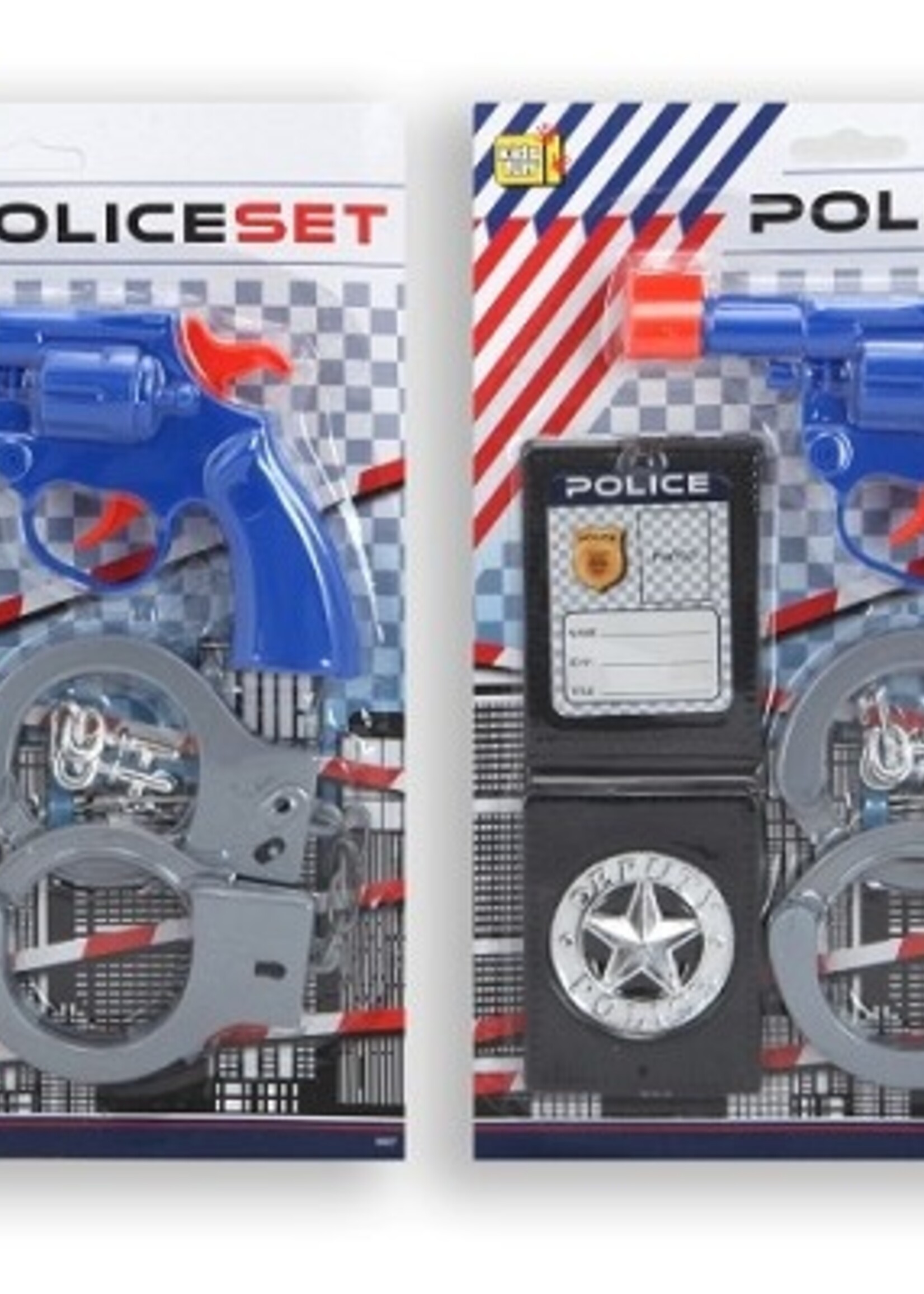 Politieset met pistool, handboeien en badge 28,5 X 20,5 X 2 cm per stuk