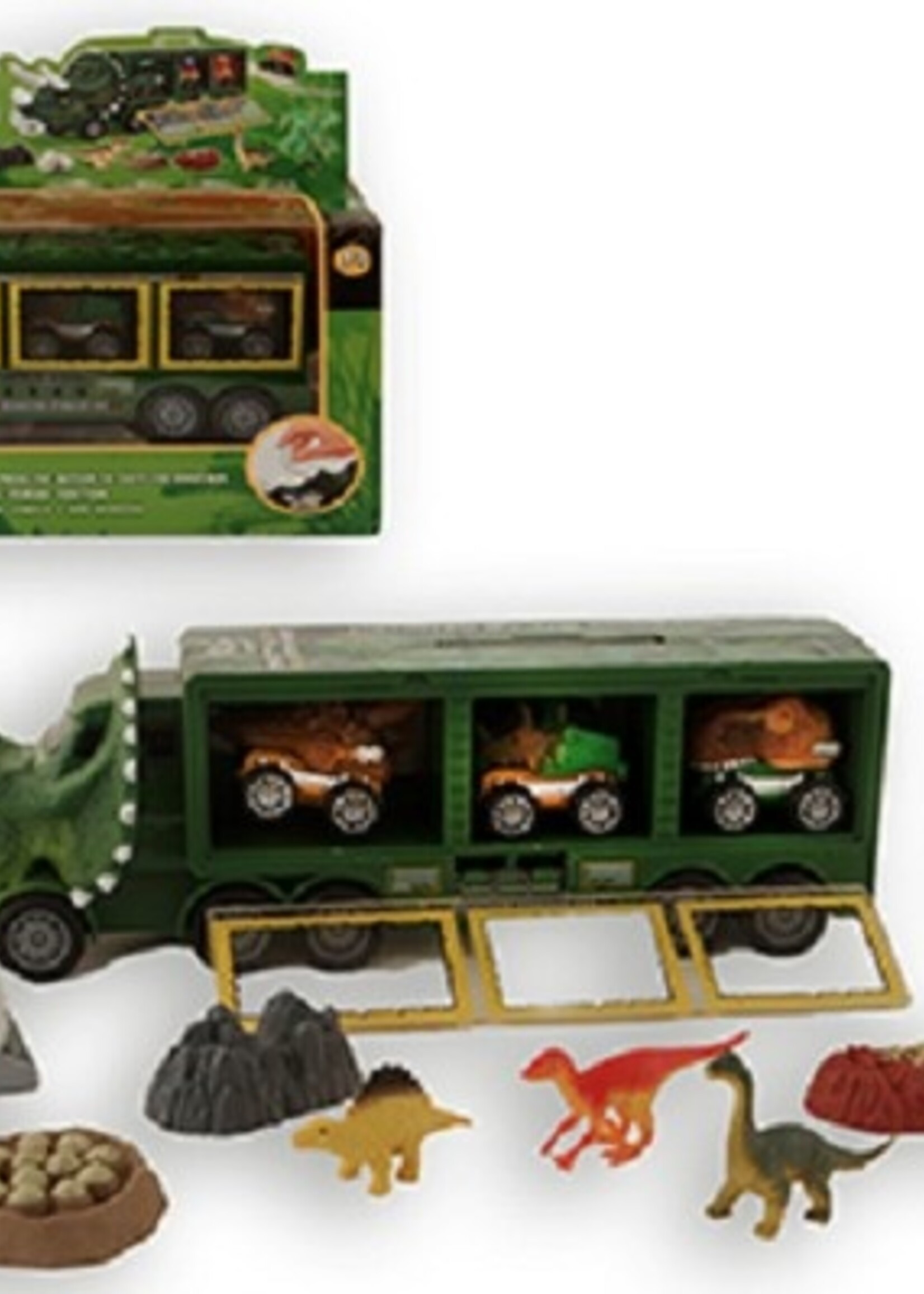 Dino vrachtauto 34cm met 3 frictie afschiet dino auto's