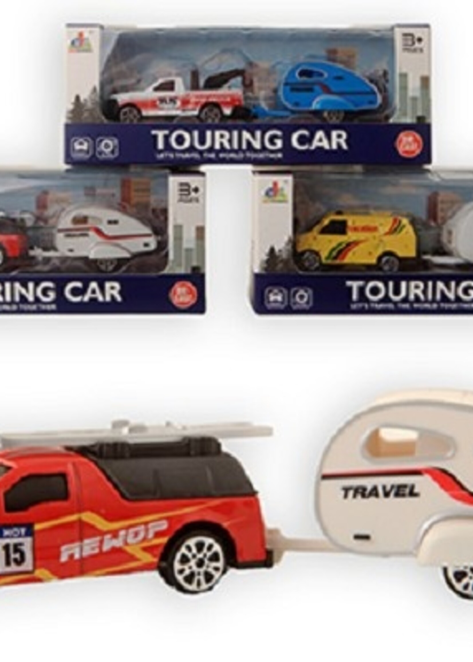 Die-cast Auto met caravan 15cm per stuk