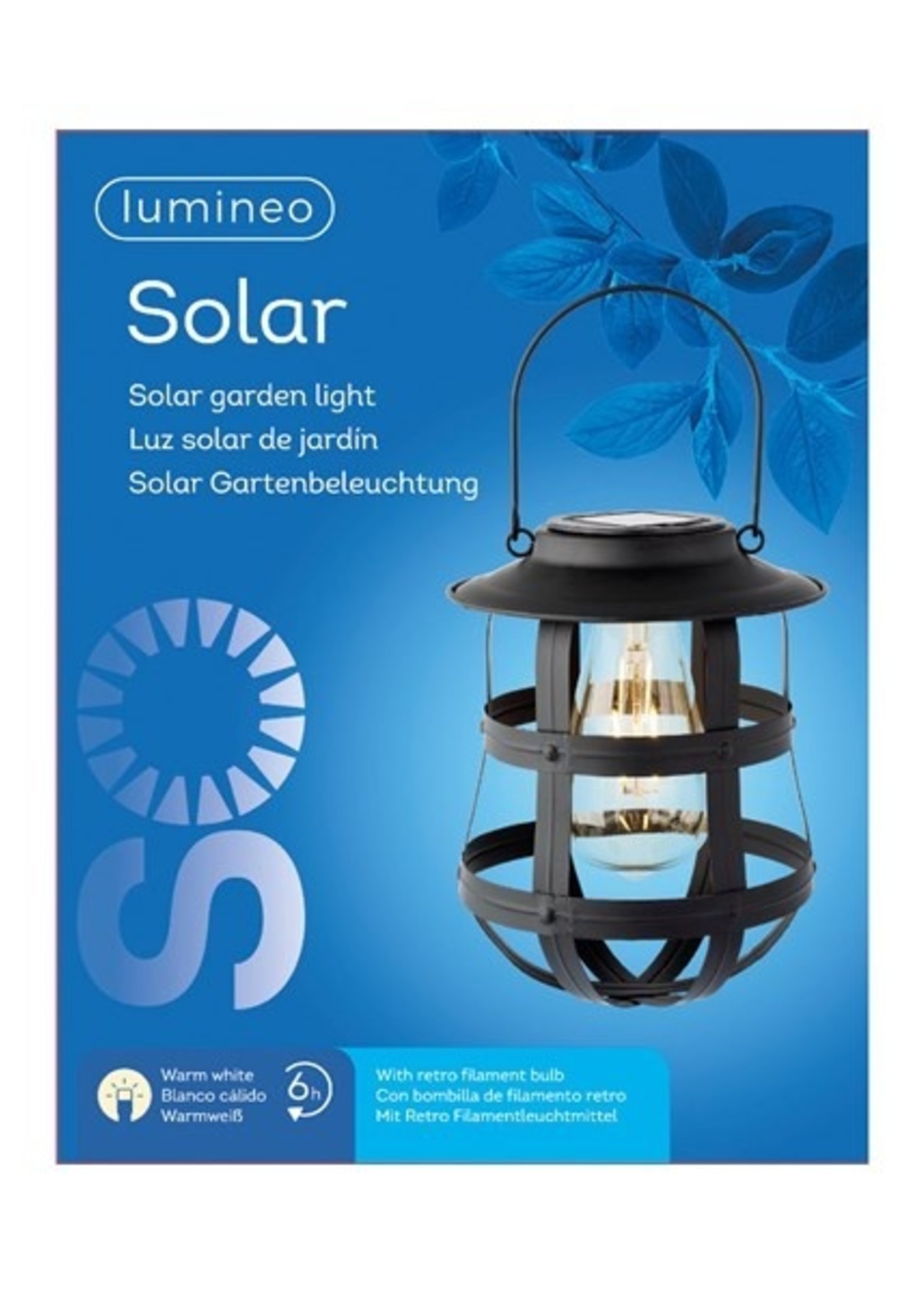 Lumineo LED Solar hang lantaarn Ø15-H19cm metaal zwart heeft 6 branduren en schakelaar