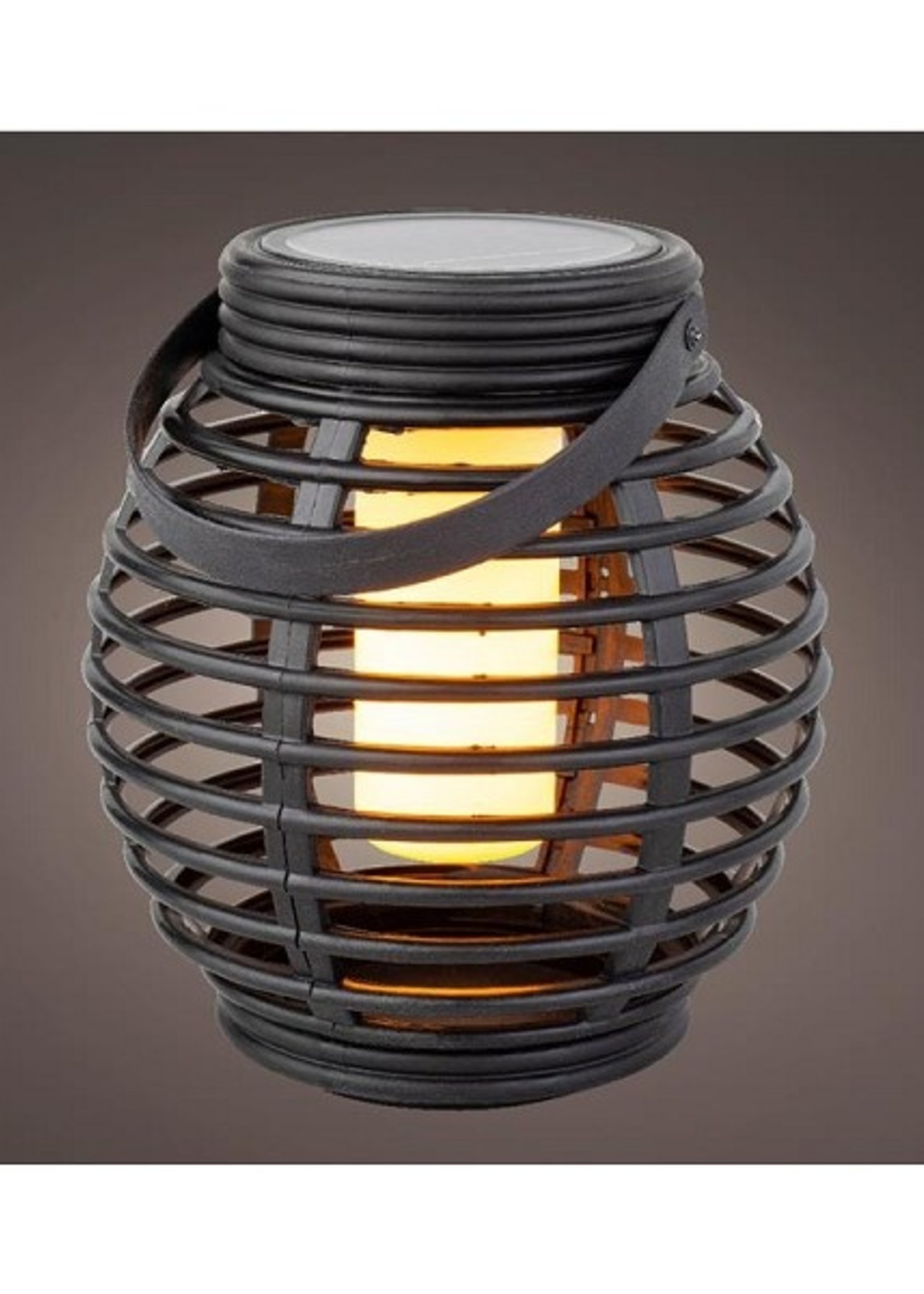Lumineo LED Solar lantaarn Ø14.5-H16cm kunststof vlam effect