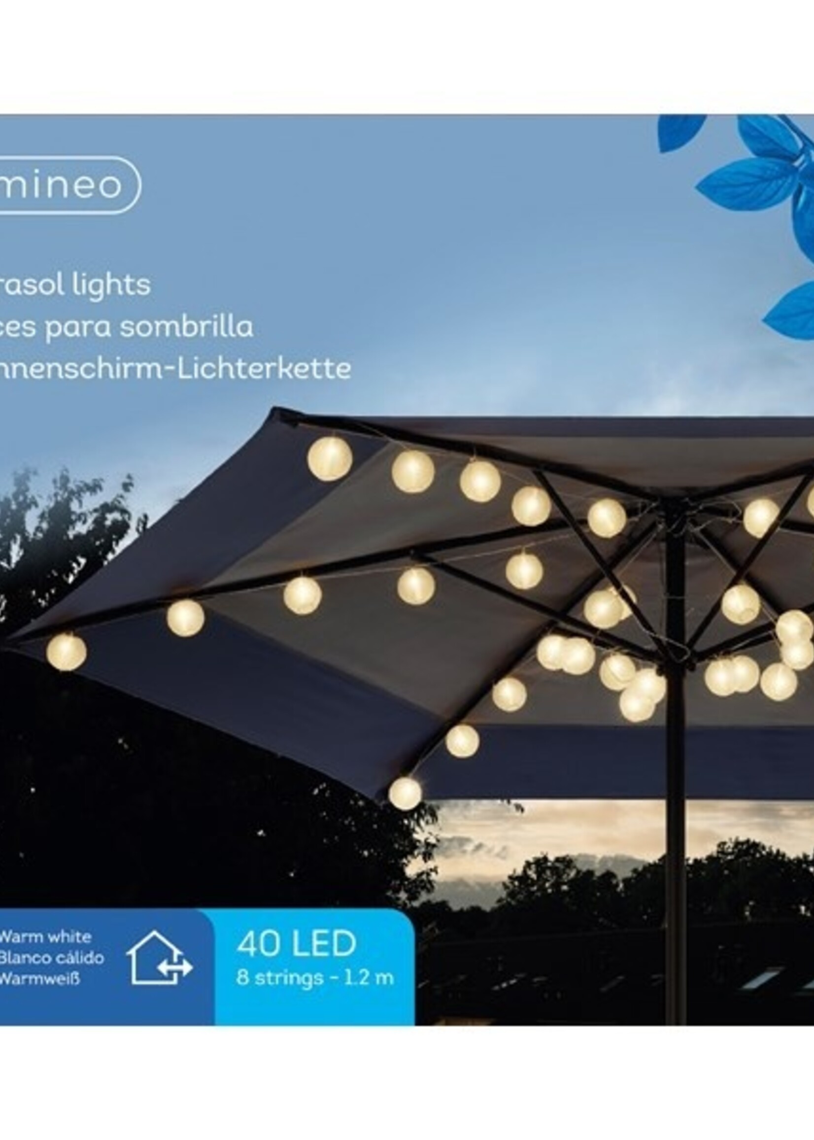 LED parasol partylight 40 lampen buiten L120cm warmwit 8 strengen