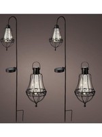LED Solarlantaarn set L11.5-W14.5-H84cm 2 steek lantaarns en 2 hang lantaarns metaal zwart