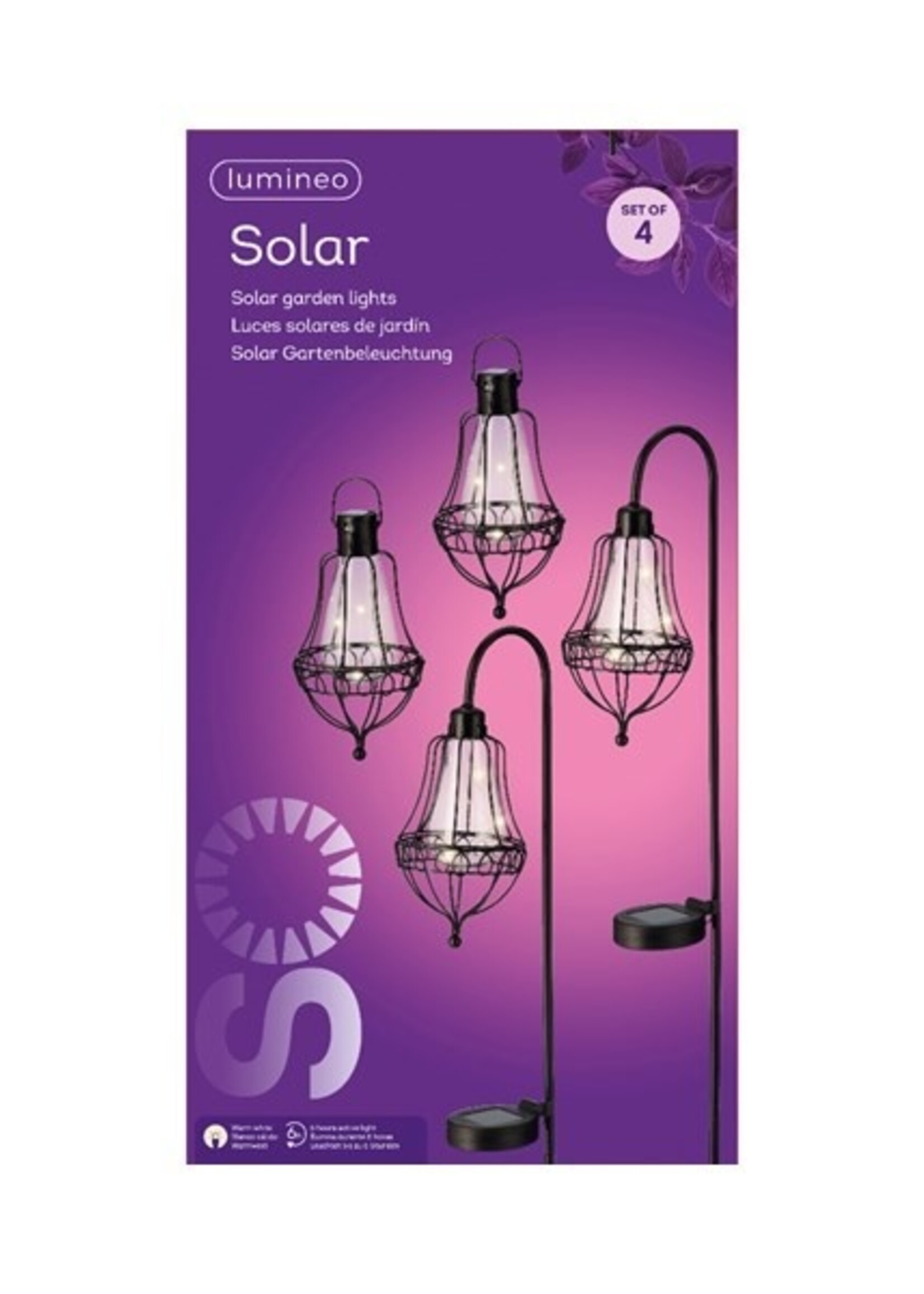 LED Solarlantaarn set L11.5-W14.5-H84cm 2 steek lantaarns en 2 hang lantaarns metaal zwart