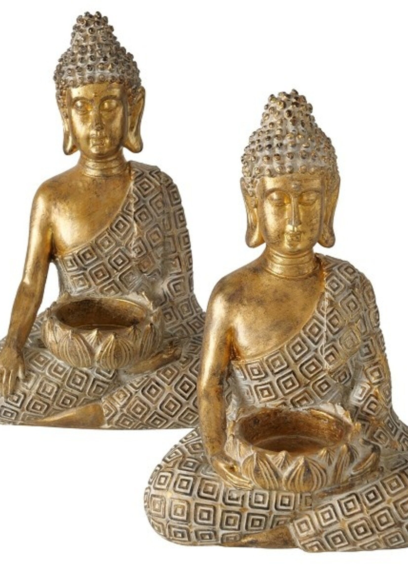 Boltze Home Theelichthouder boeddha Makia 14x10xh21cm goudBoltze Home Theelichthouder boeddha Makia 14x10xh21cm goud per stuk