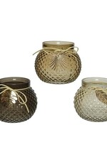 Decoris Theelichthouder glas met metalen blad decoratie Ø12-H10cm in verschillende bruin tinten per stuk