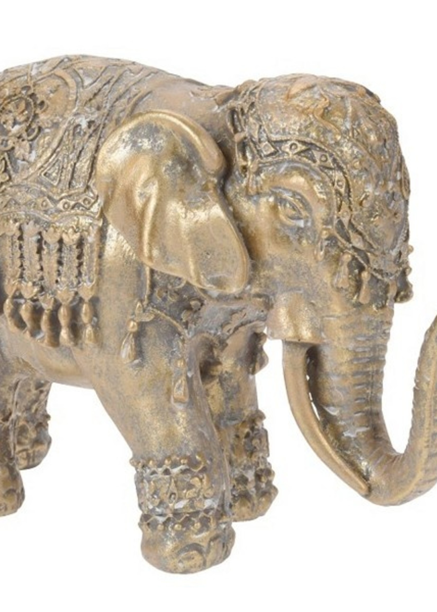 Olifant polystone goud 19x12x7cm