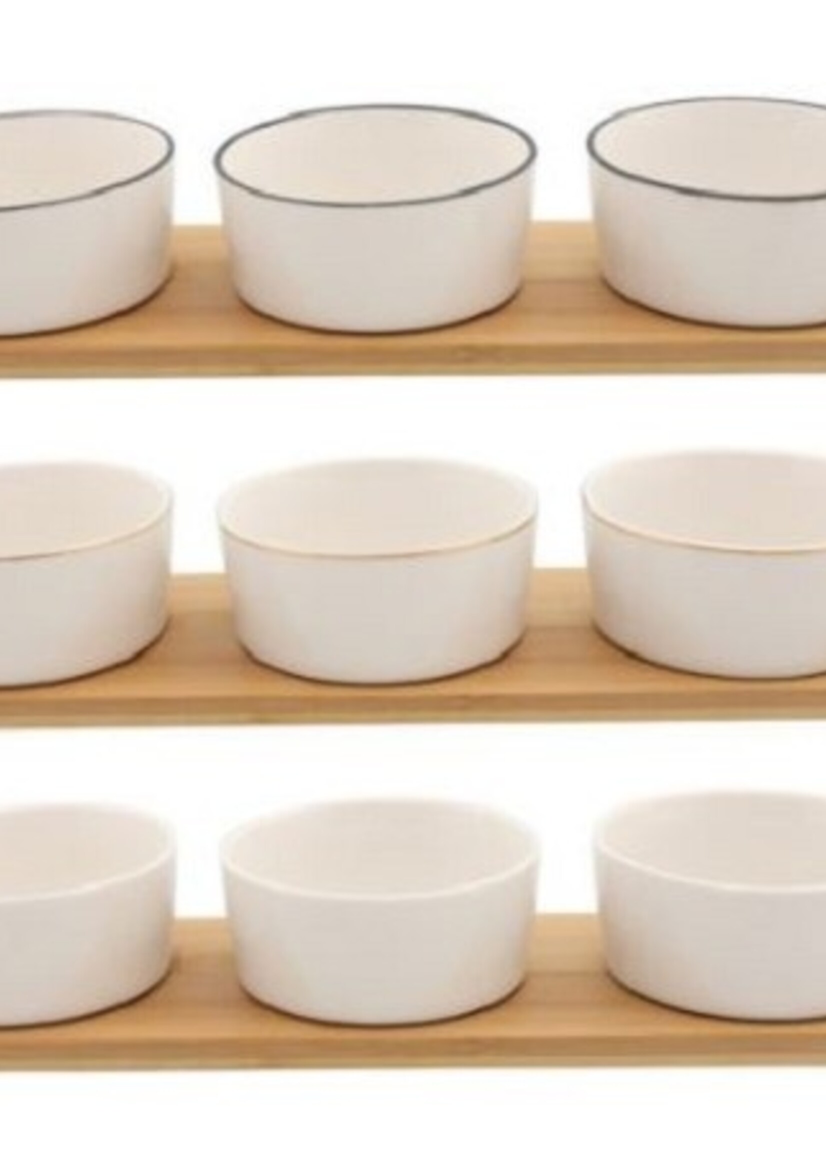 Set a 3 schaaltjes op bamboe plank 9x6x33cm per stuk