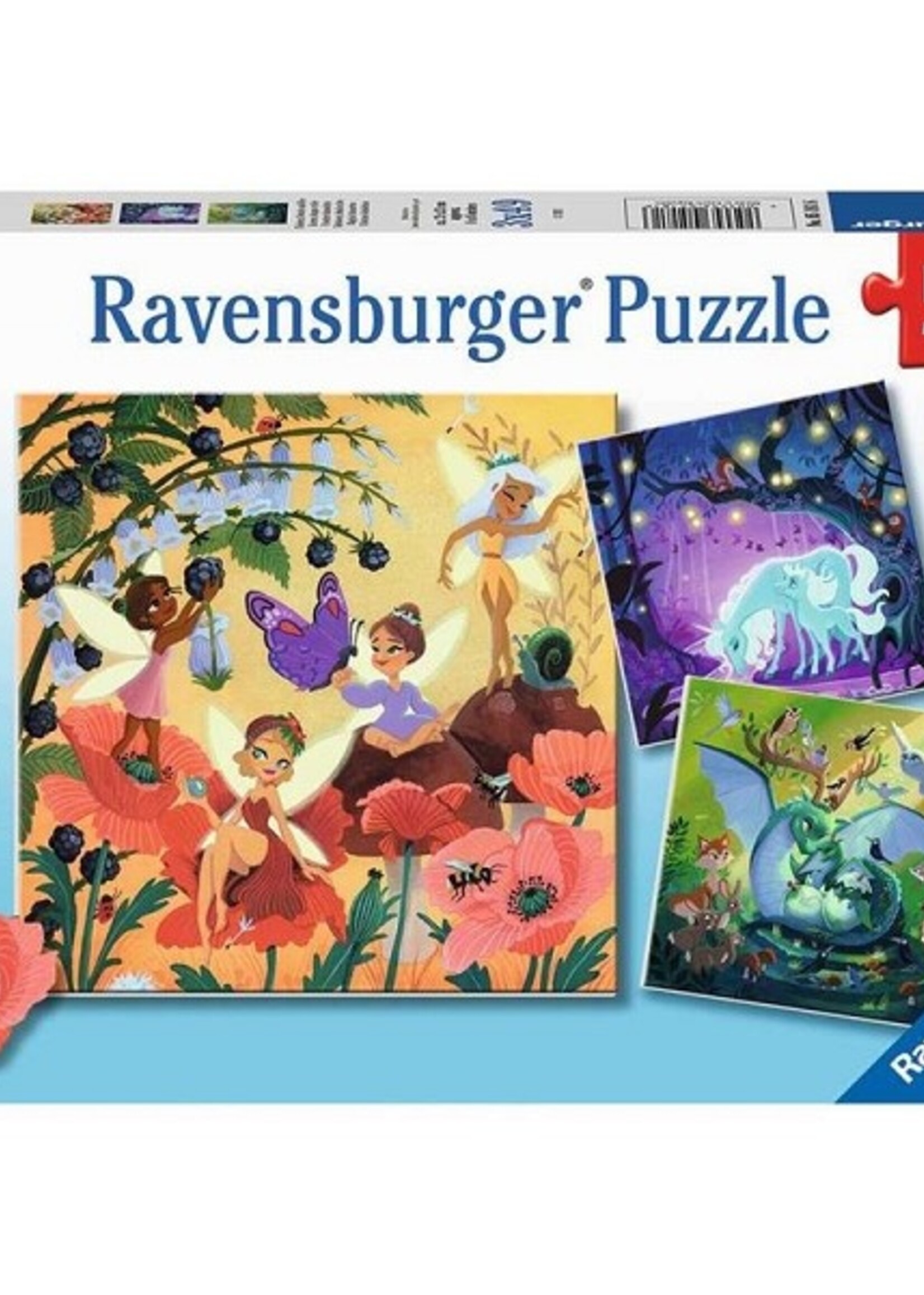 Ravensburger puzzel Eenhoorn, draak en fee 3x49 stukjes