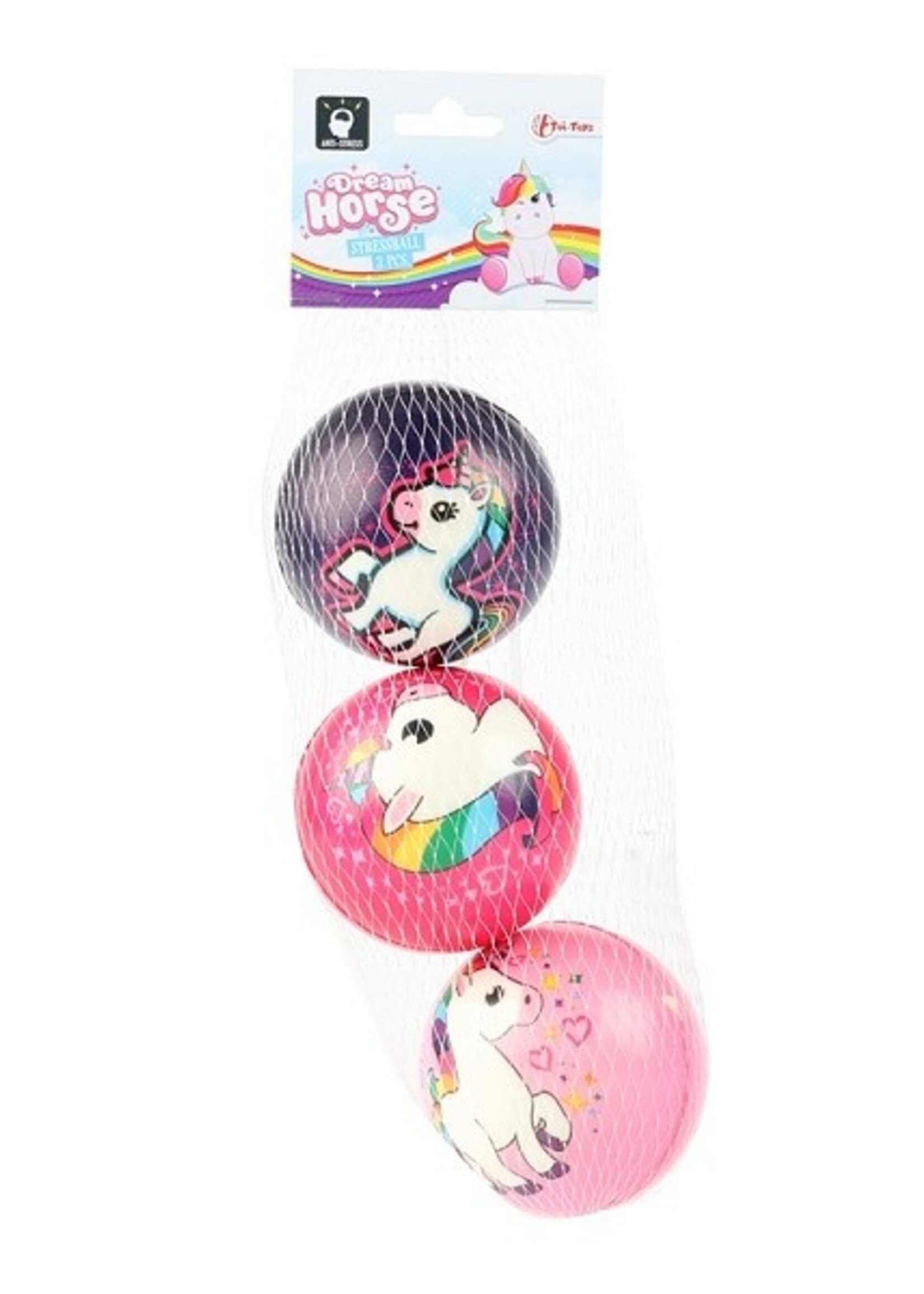 Toi Toys Dream Horse 3 ballen in netje eenhoorn Ø7,6cm
