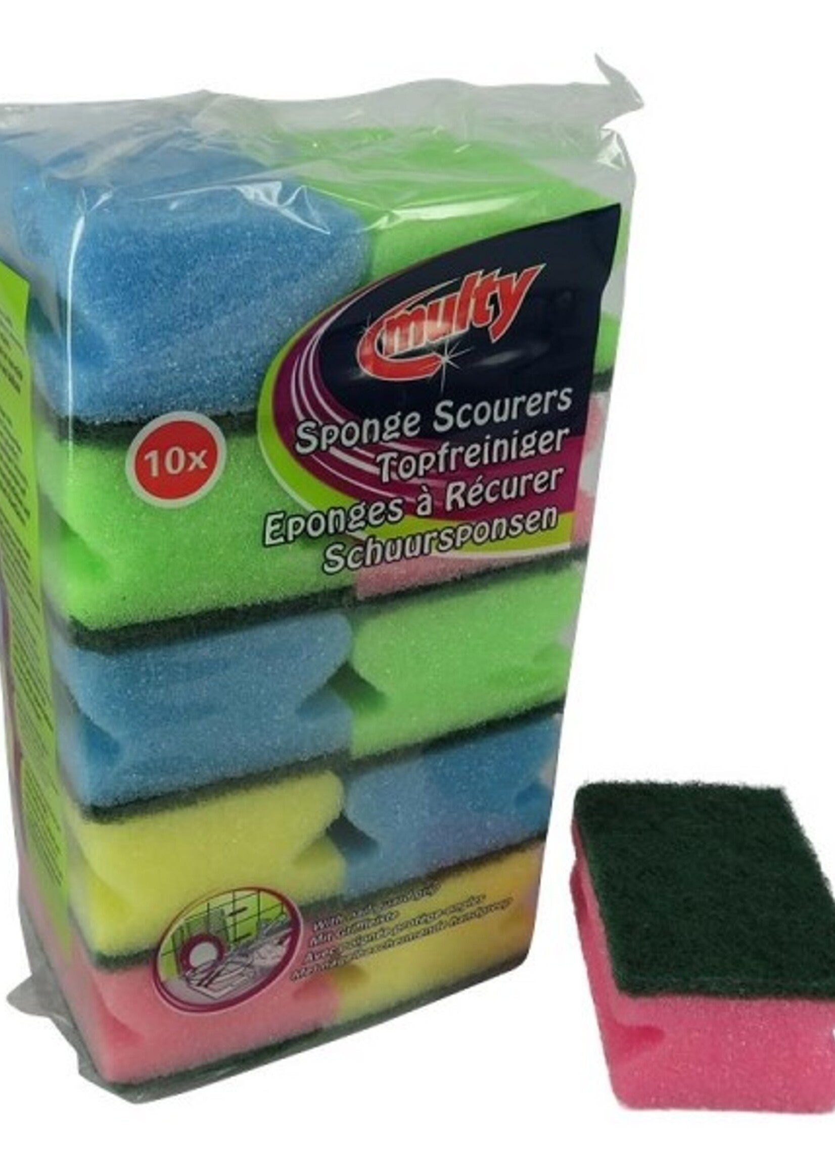 Multy Schuursponsen met greep pak a 10 stuks 9x6,5x4,5cm